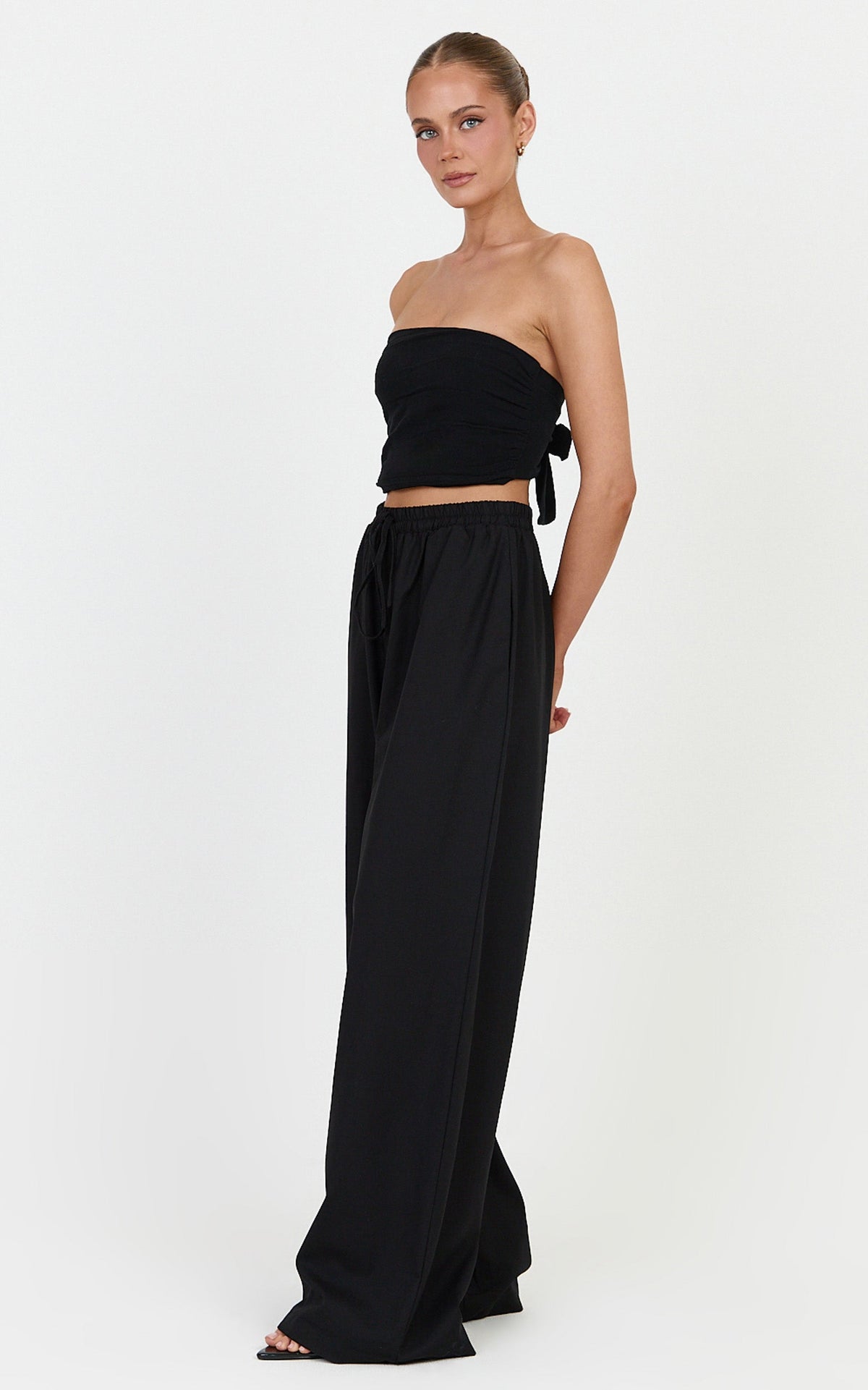 Vivienne Pants - Linen Blend Wide Leg Pants in Black