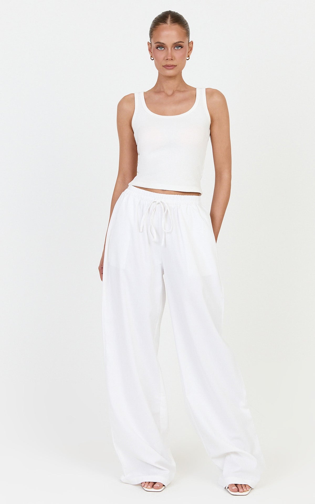 Vivienne Pants - Linen Blend Wide Leg Pants in Ivory
