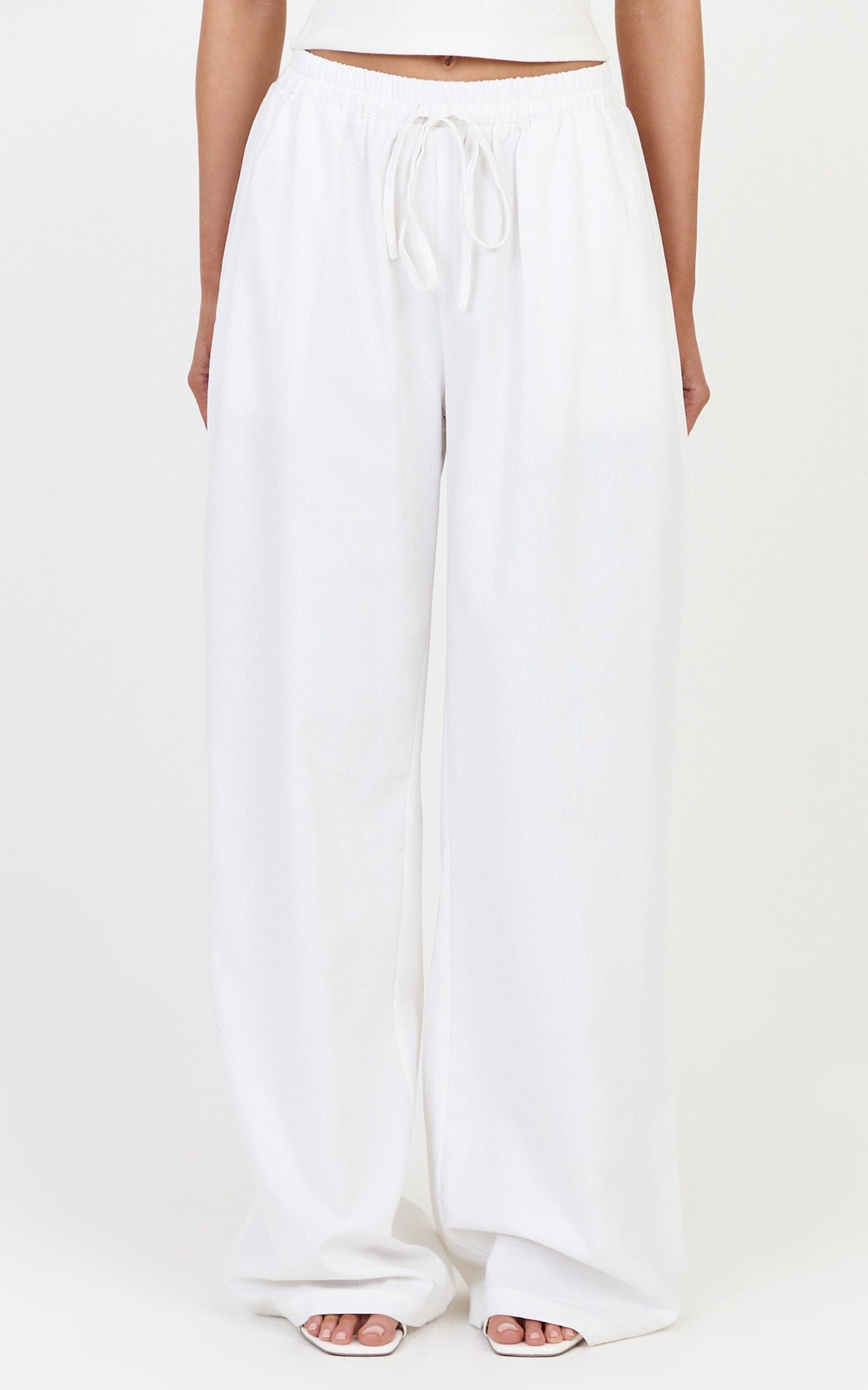 Vivienne Pants - Linen Blend Wide Leg Pants in Ivory