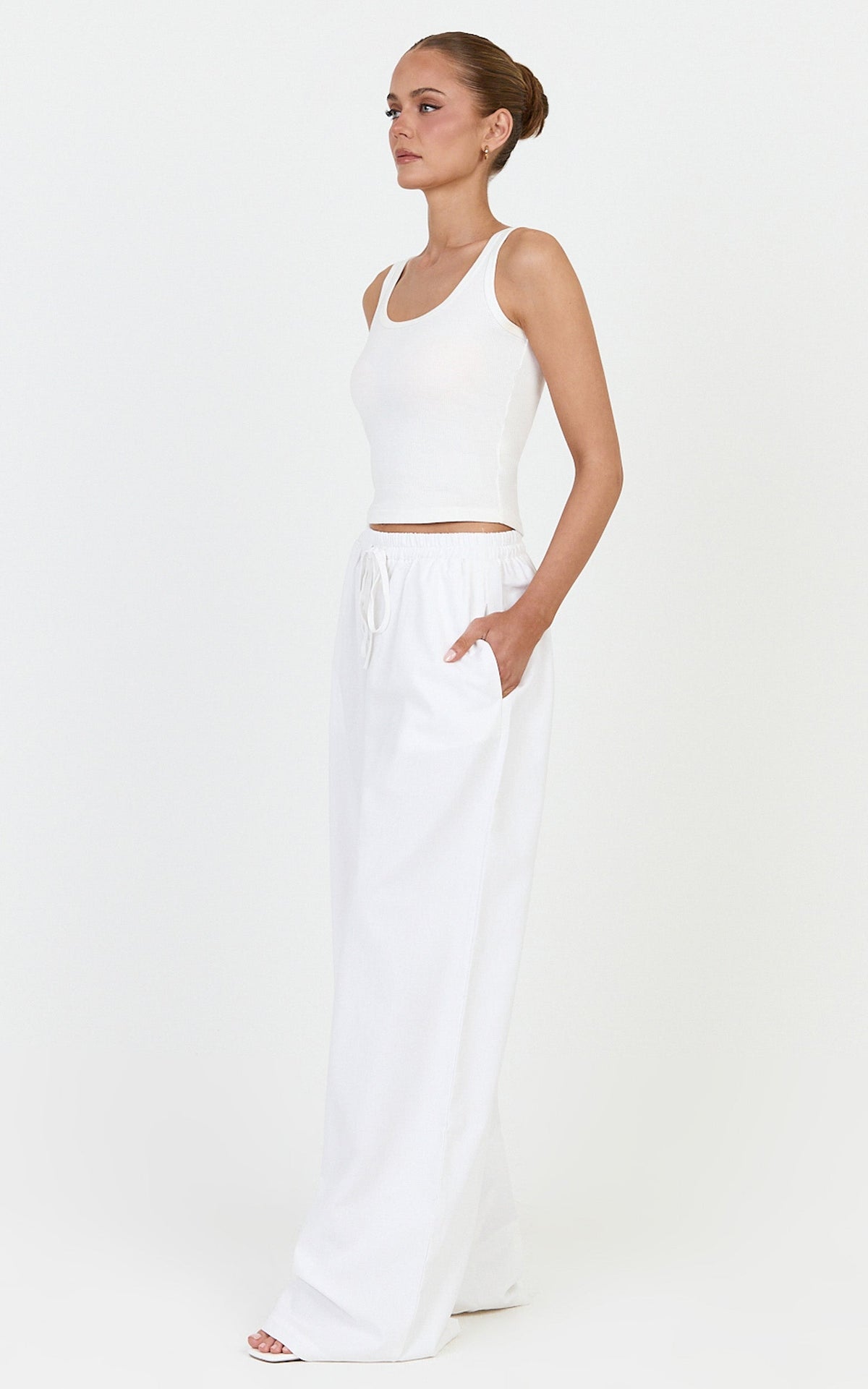 Vivienne Pants - Linen Blend Wide Leg Pants in Ivory