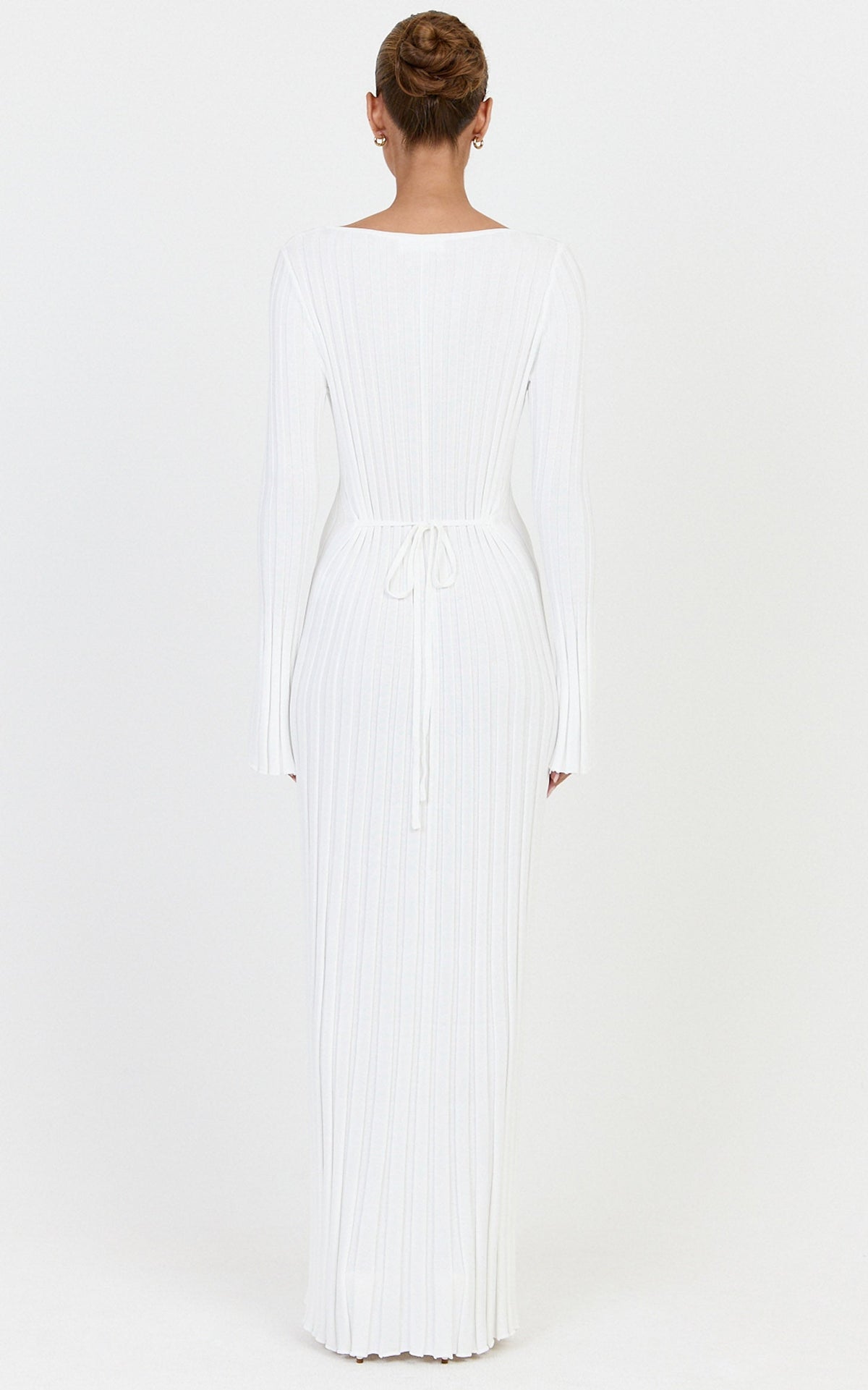 Alex Maxi Dress - Long Sleeve Square Neck Knit Dress in White