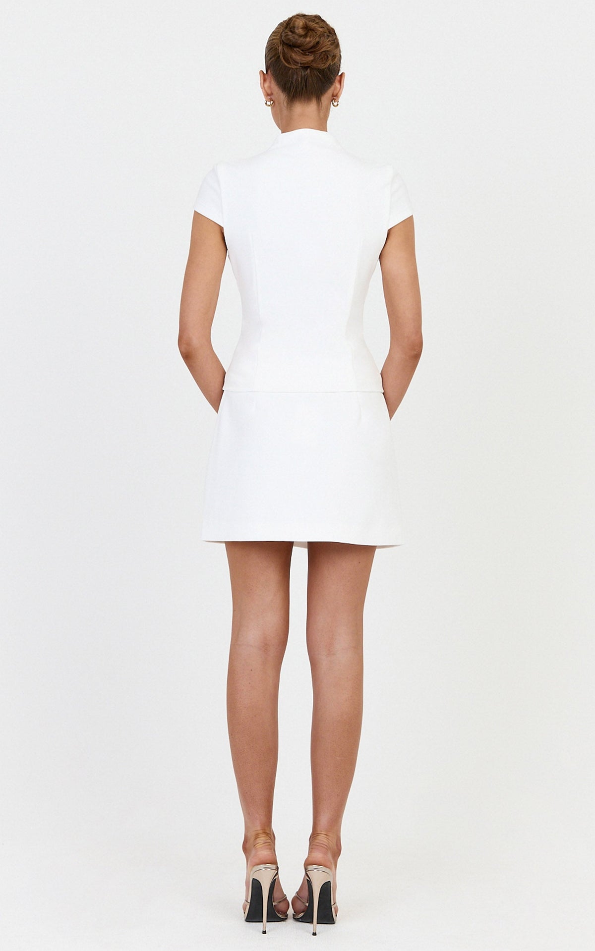 Briony Top - High Neck Keyhole Cap Sleeve Top in White