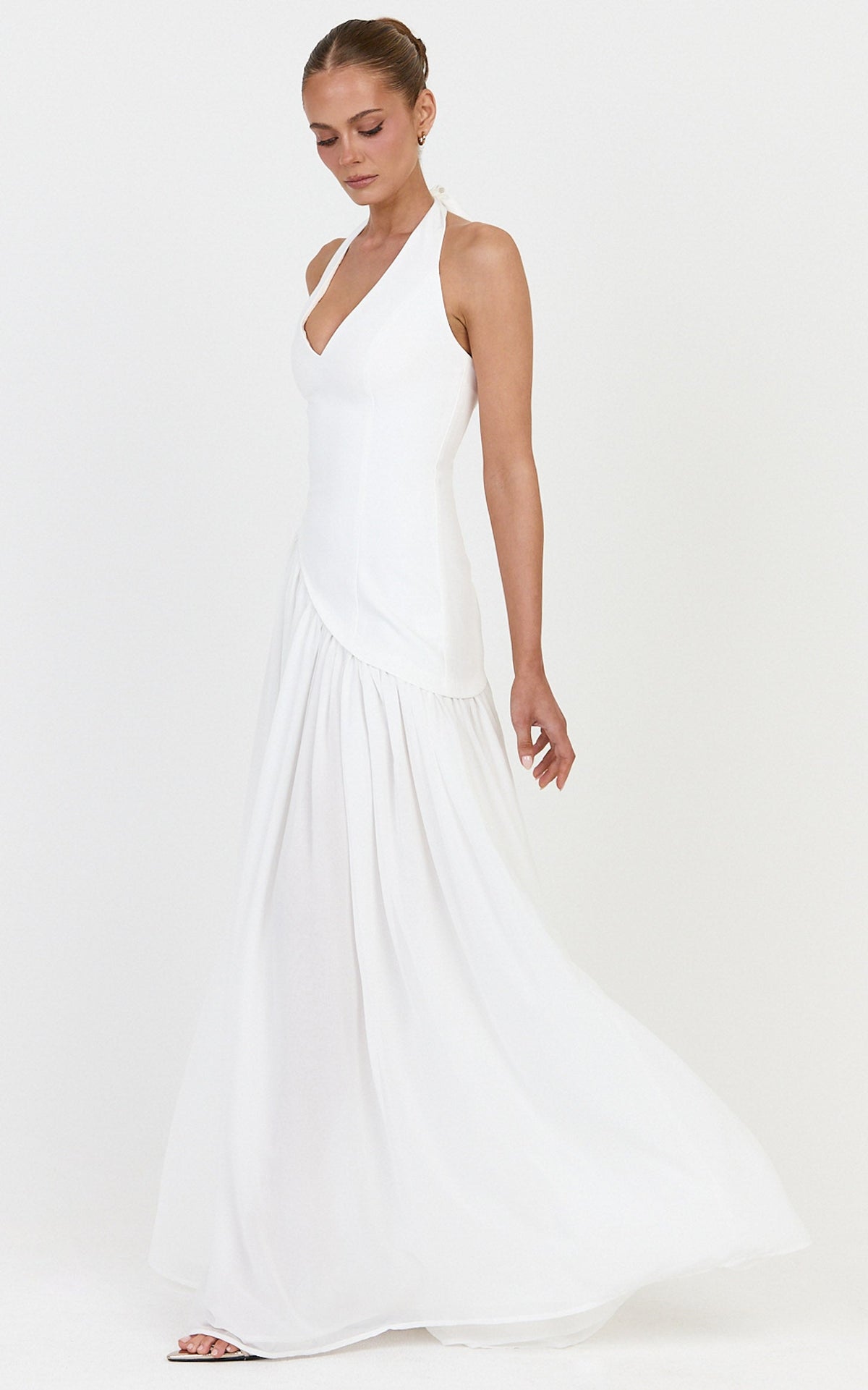 Calla Maxi Dress - Halter Neck Asymmetric Dropped Waist Dress in White