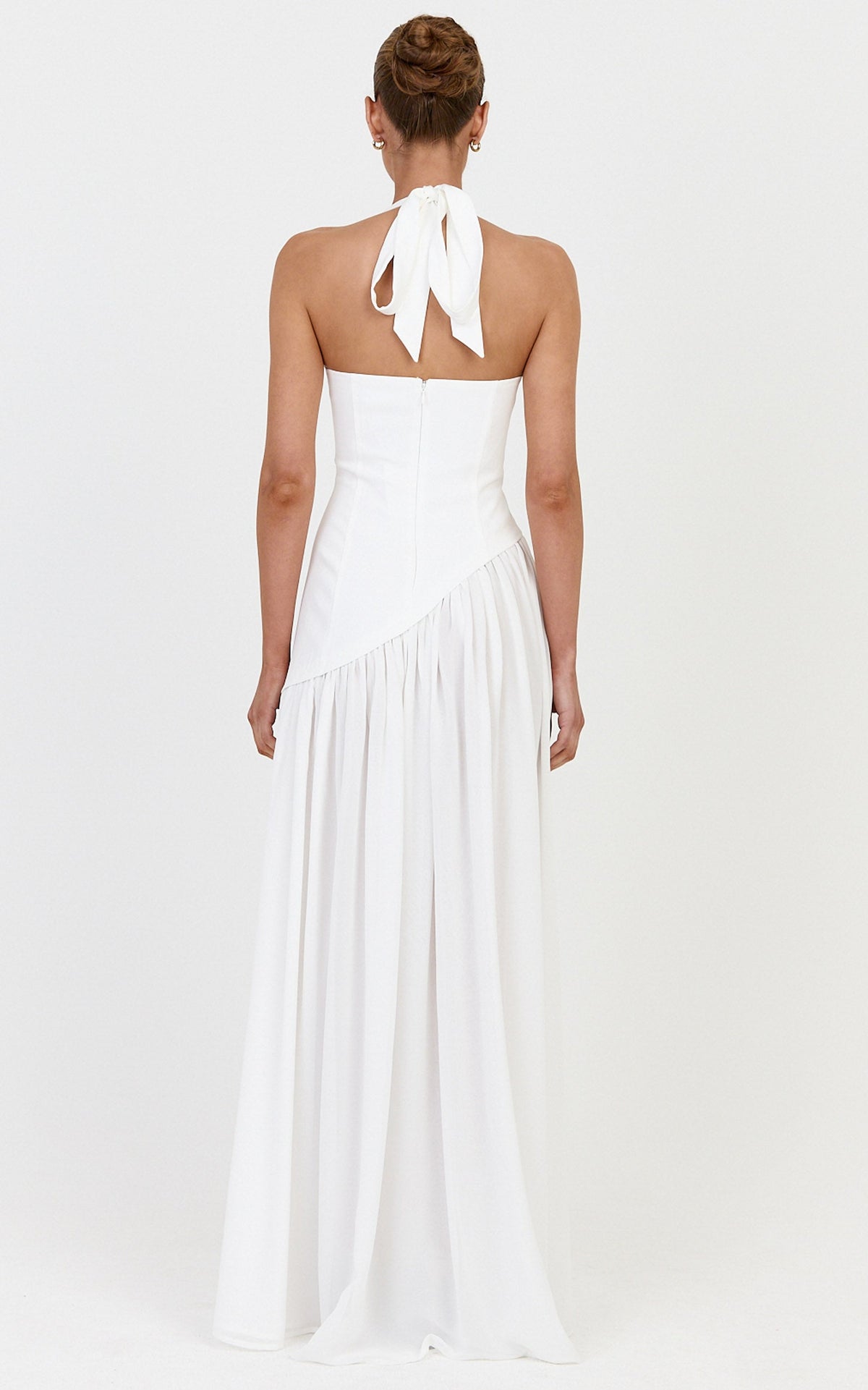 Calla Maxi Dress - Halter Neck Asymmetric Dropped Waist Dress in White