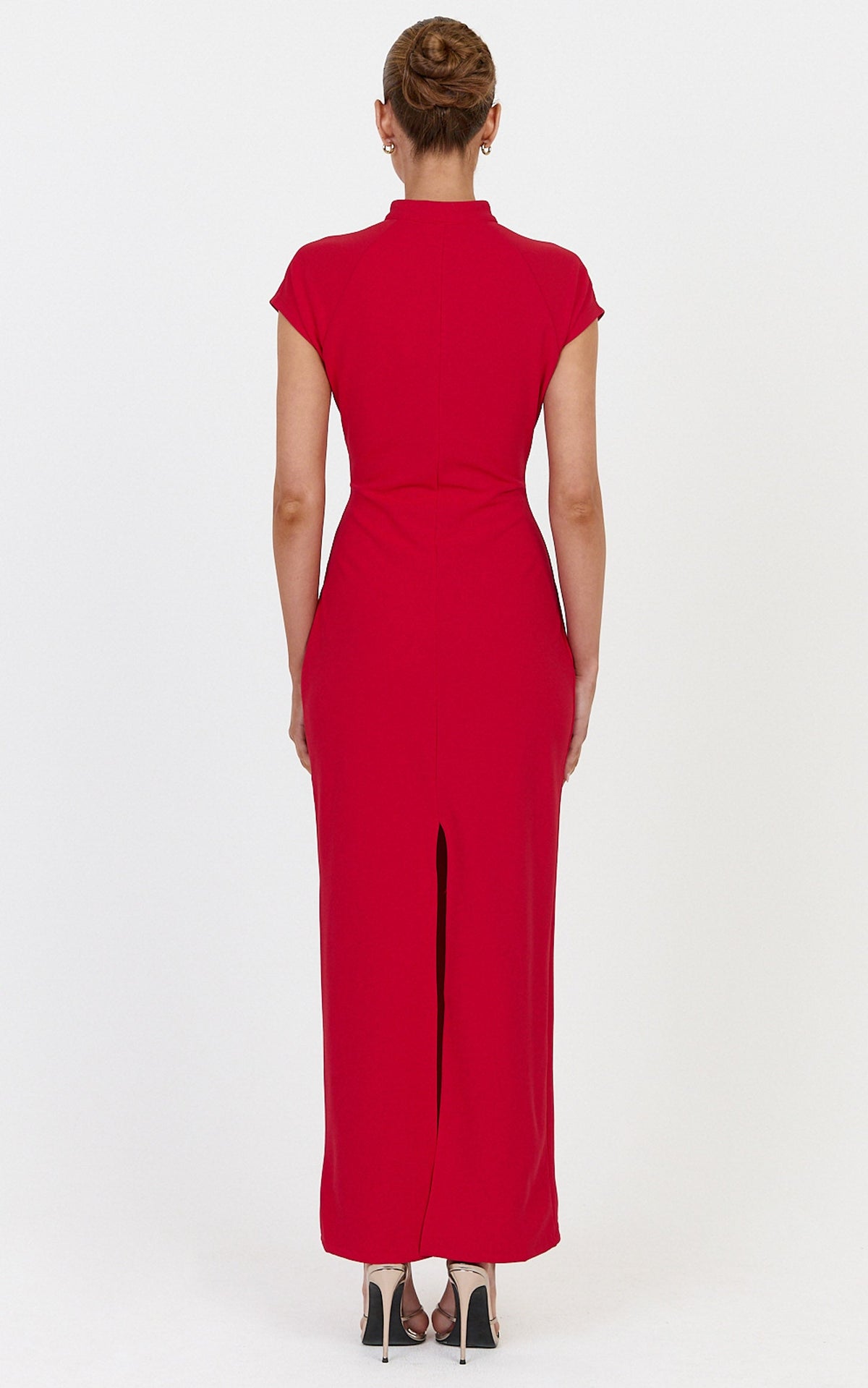 Cassienne Midi Dress - High Neck Keyhole Cut Out Bodycon Midi Dress in Red
