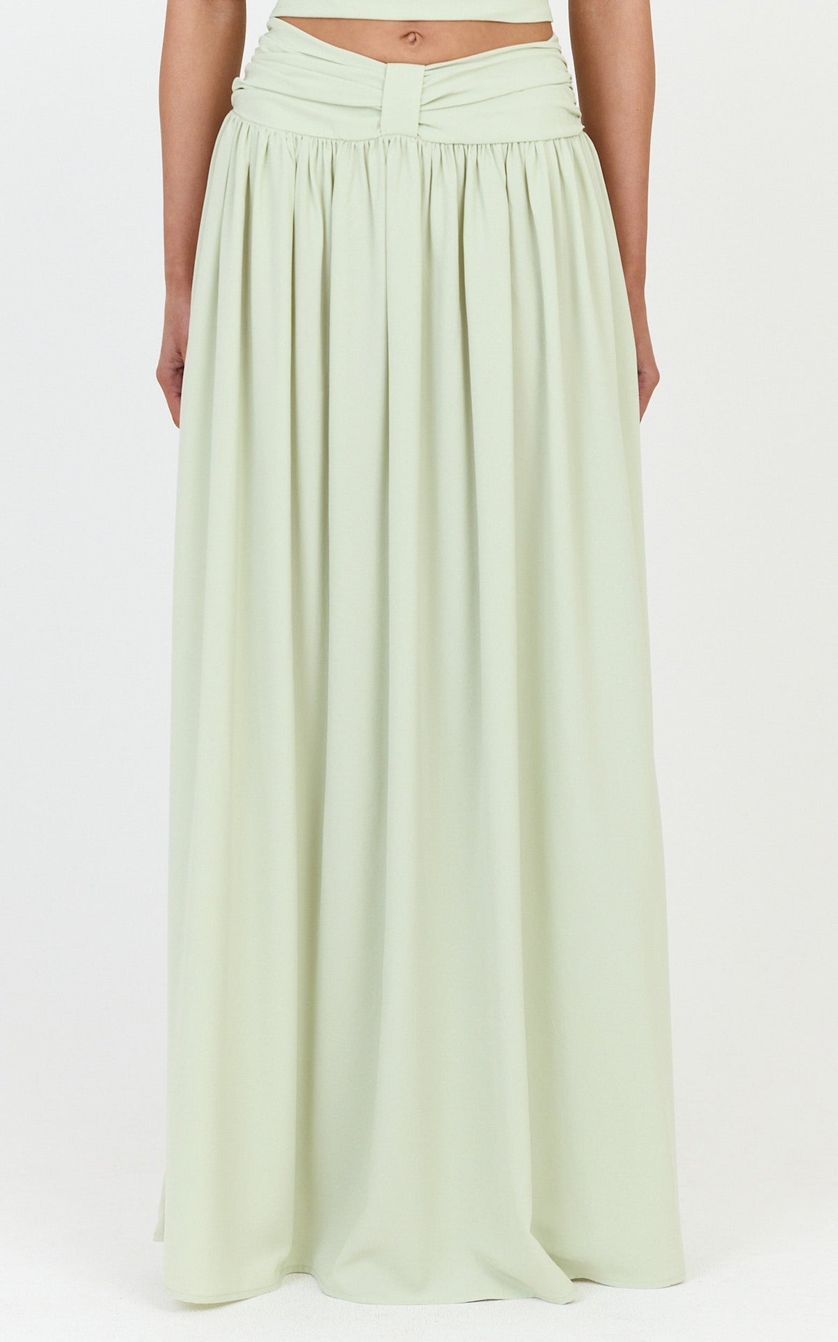 Jade Maxi Skirt - Knot Front Gathered Skirt in Pistachio