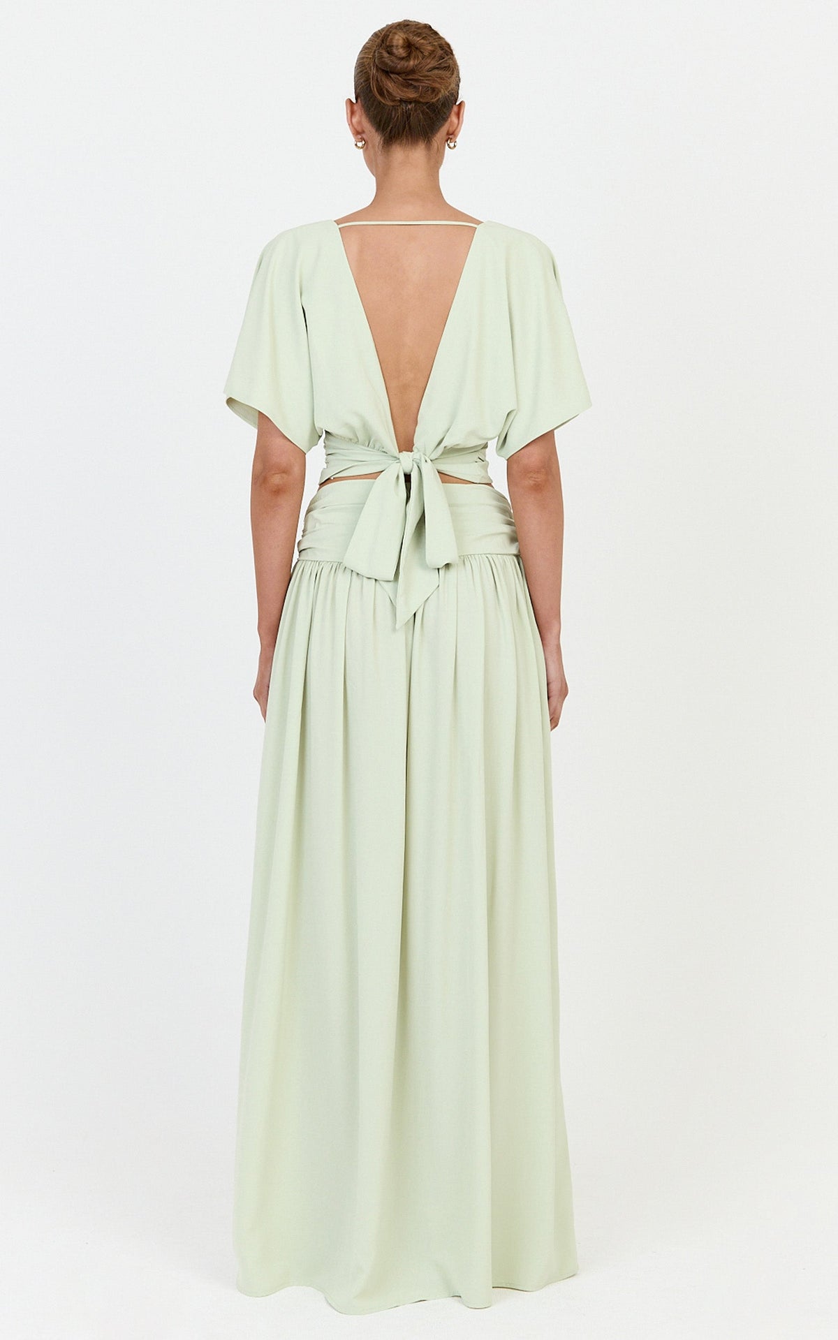 Jade Maxi Skirt - Knot Front Gathered Skirt in Pistachio