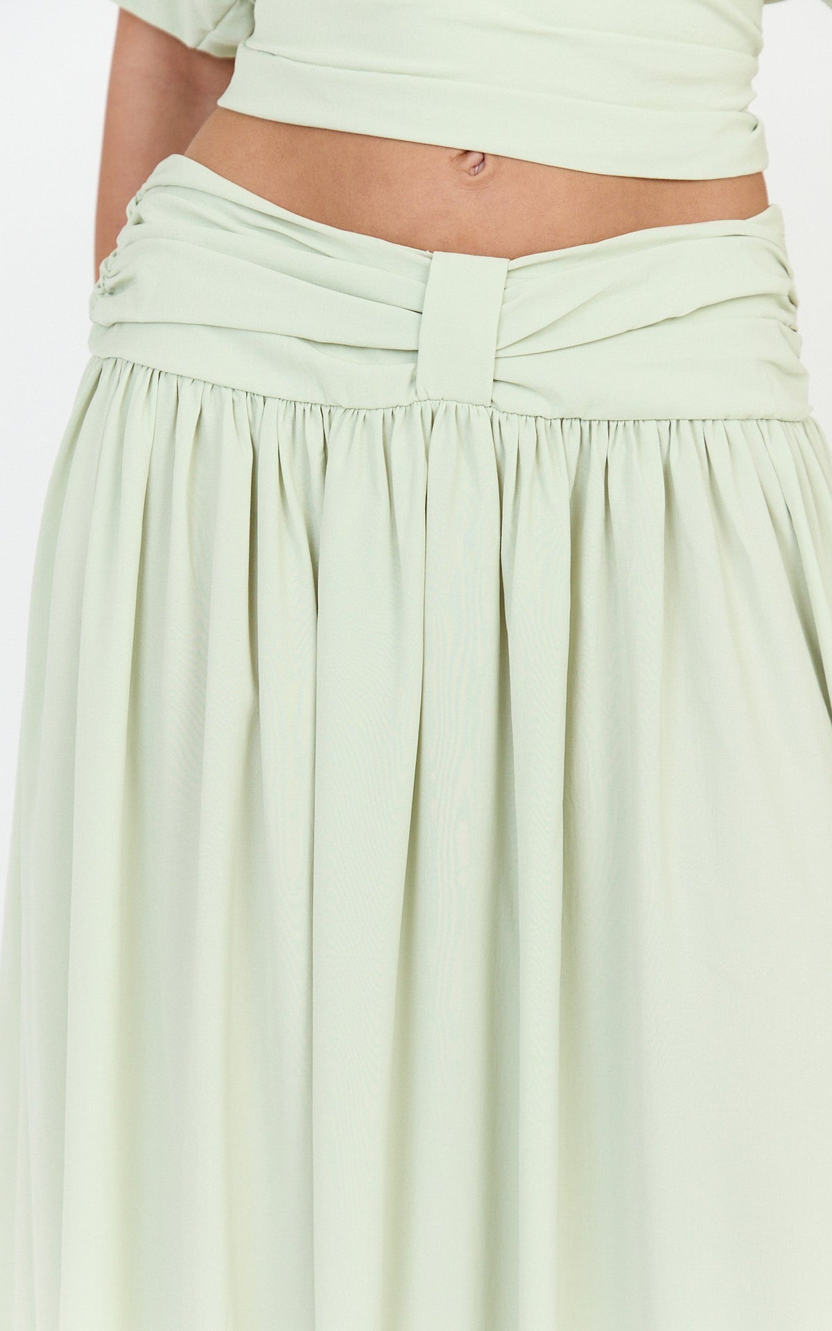 Jade Maxi Skirt - Knot Front Gathered Skirt in Pistachio