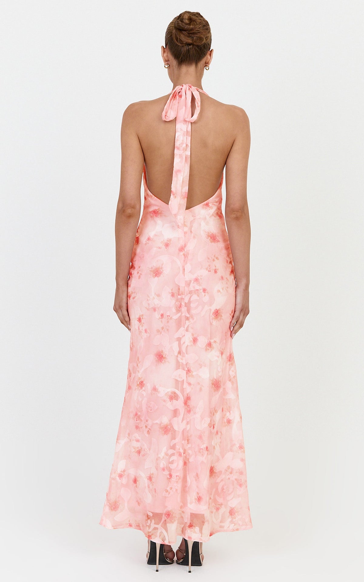 Paloma Maxi Dress - Halter Neck Cowl Dress in Pink Floral