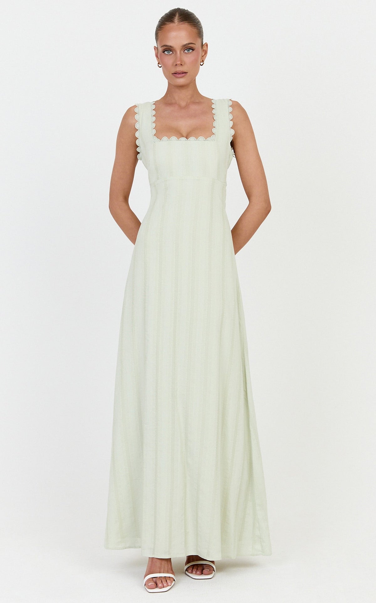 Roxanne Midi Dress - Square Neck Fit And Flare Dress in Sage