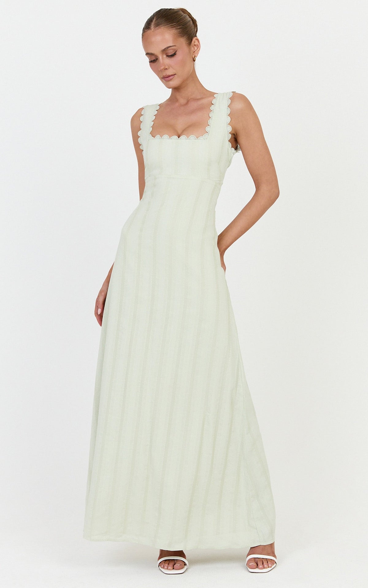 Roxanne Midi Dress - Square Neck Fit And Flare Dress in Sage