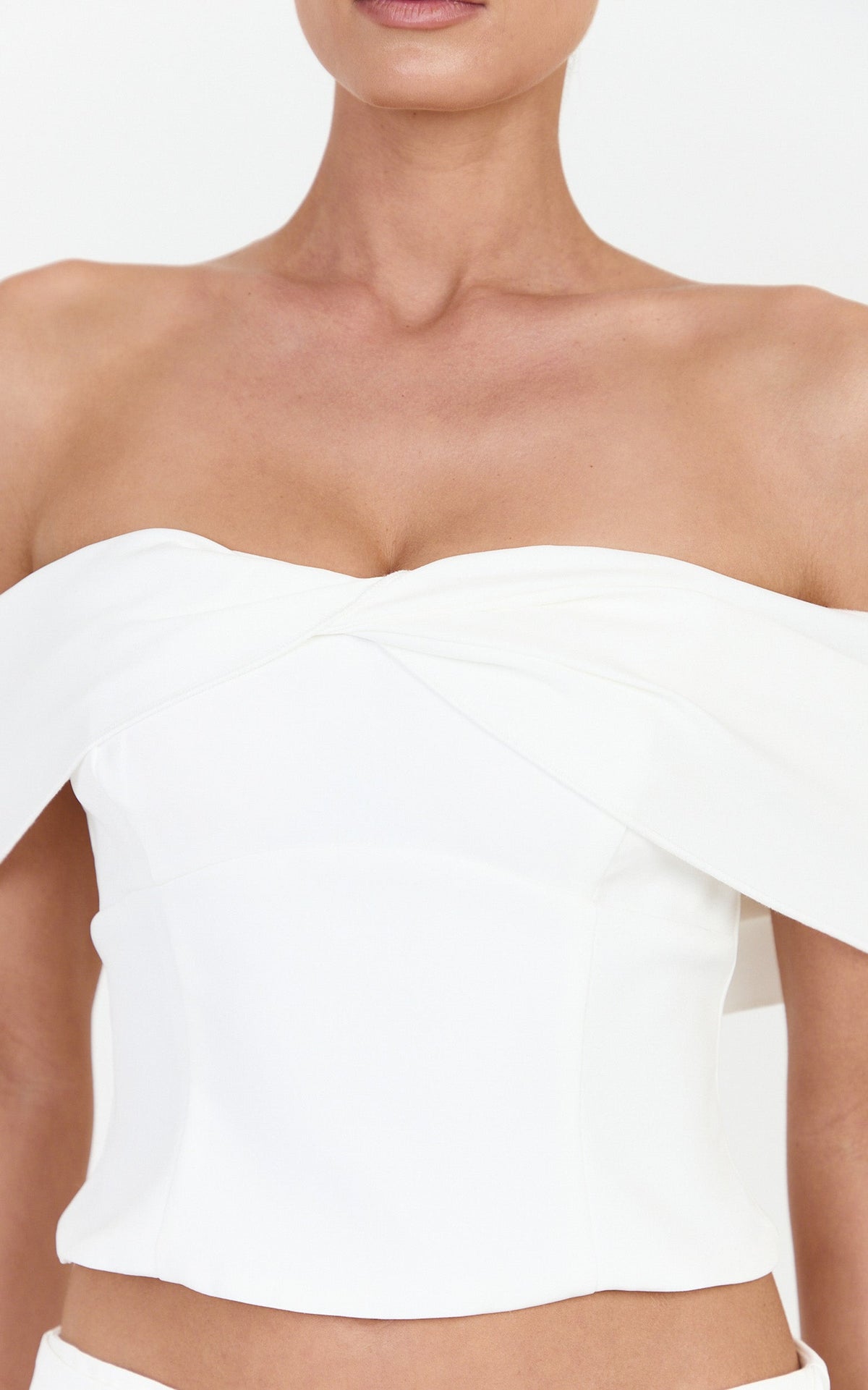 Sabrina Top - Off The Shoulder Twist Neck Top in Off White