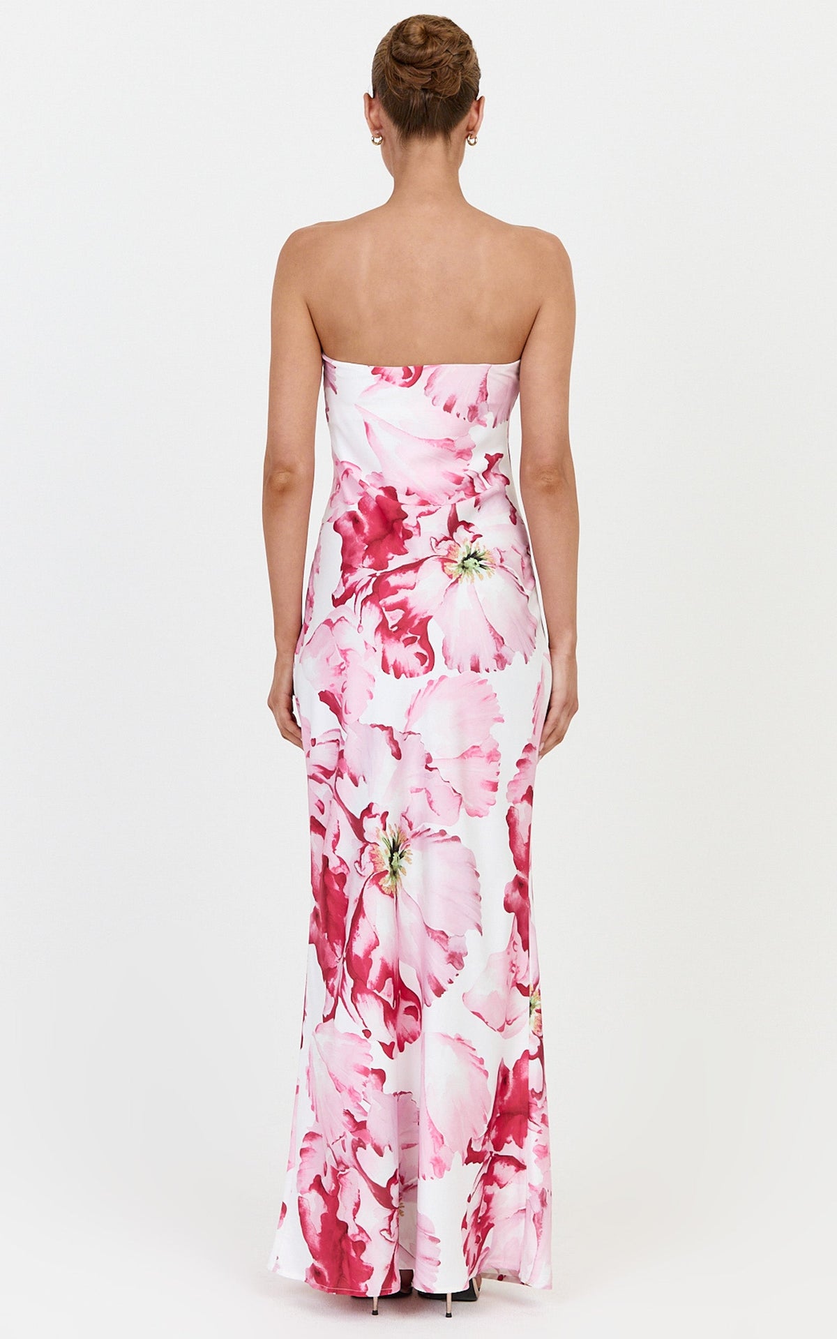 Alessia Maxi Dress - Strapless Fitted Dress in Poppy On White Print