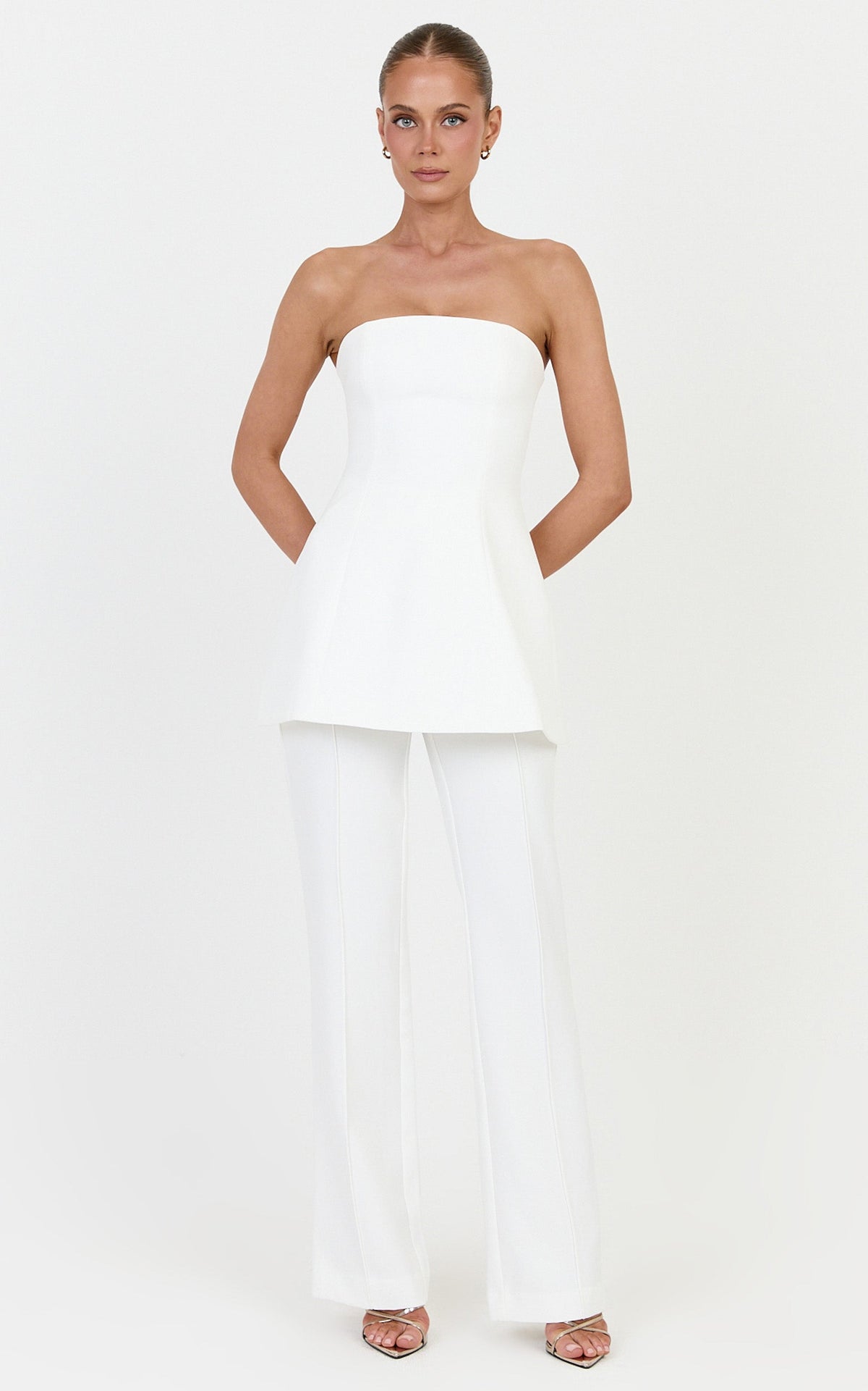 Daisy Top - Strapless Long Line Shirred Back Top in Off White