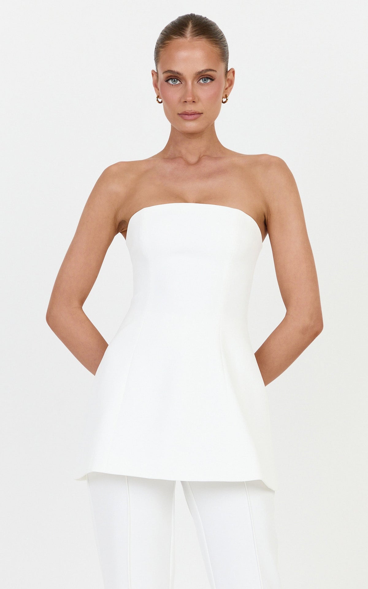Daisy Top - Strapless Long Line Shirred Back Top in Off White
