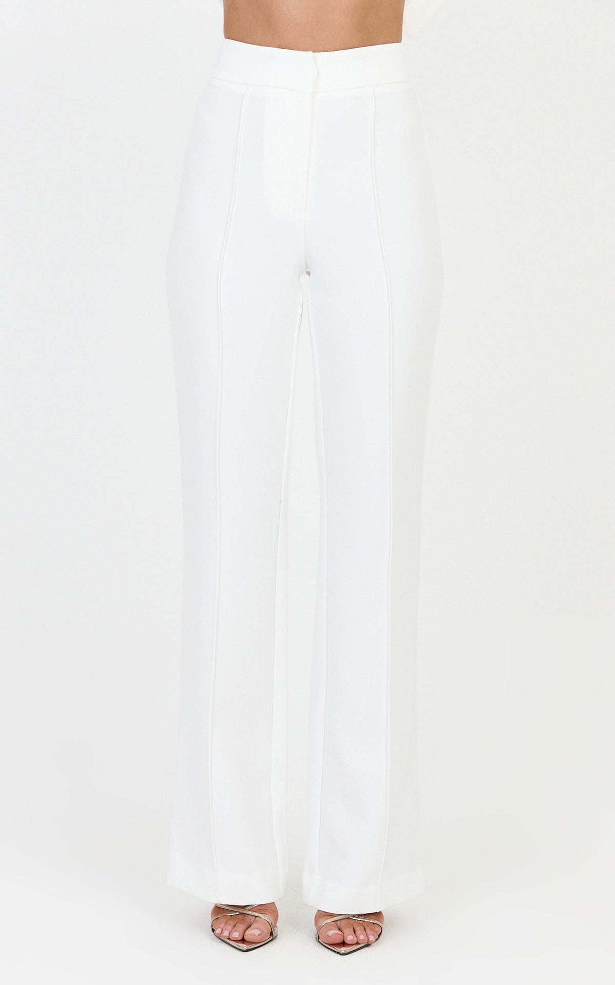 Daisy Pants - Mid Waisted Pin Tucked Bootleg Tailored Pants in Off White