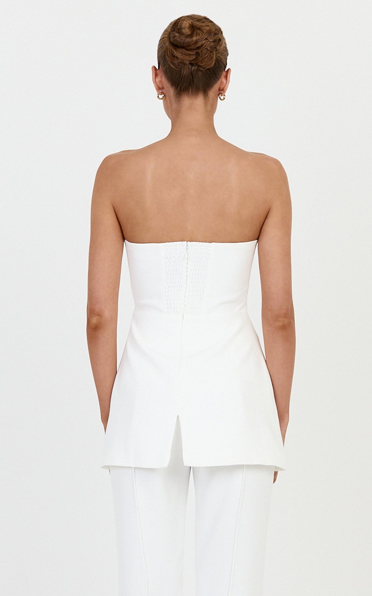 Daisy Top - Strapless Long Line Shirred Back Top in Off White
