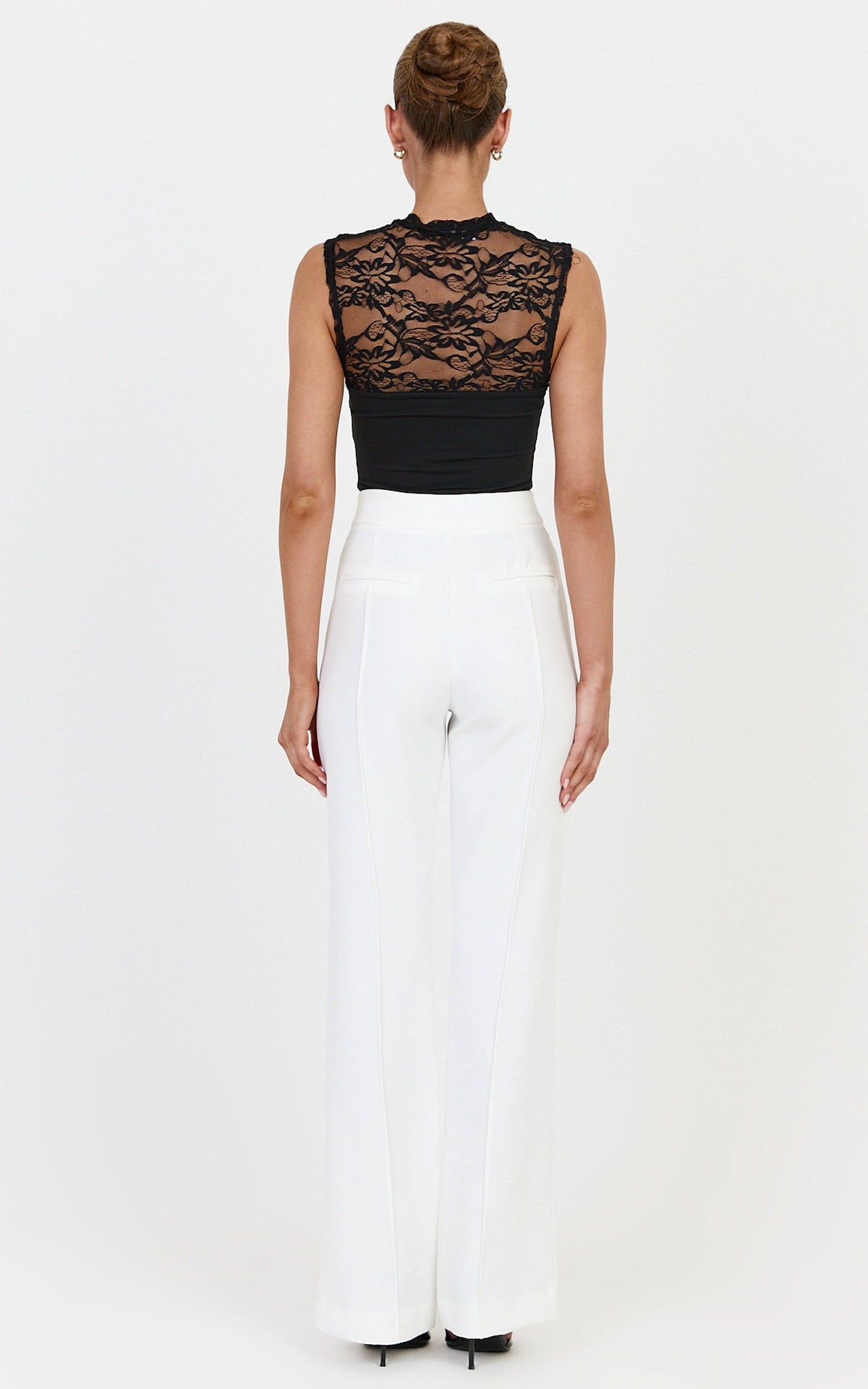 Daisy Pants - Mid Waisted Pin Tucked Bootleg Tailored Pants in Off White