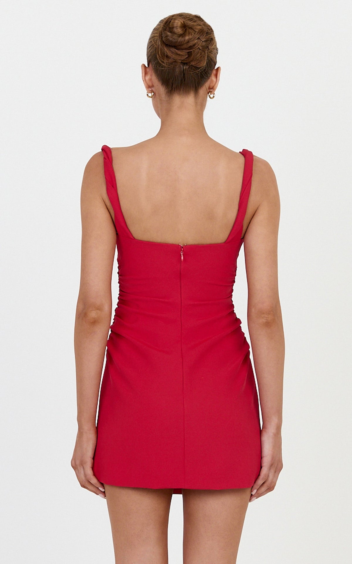 Eugenia Mini Dress - Square Neck Bodycon Dress in Red