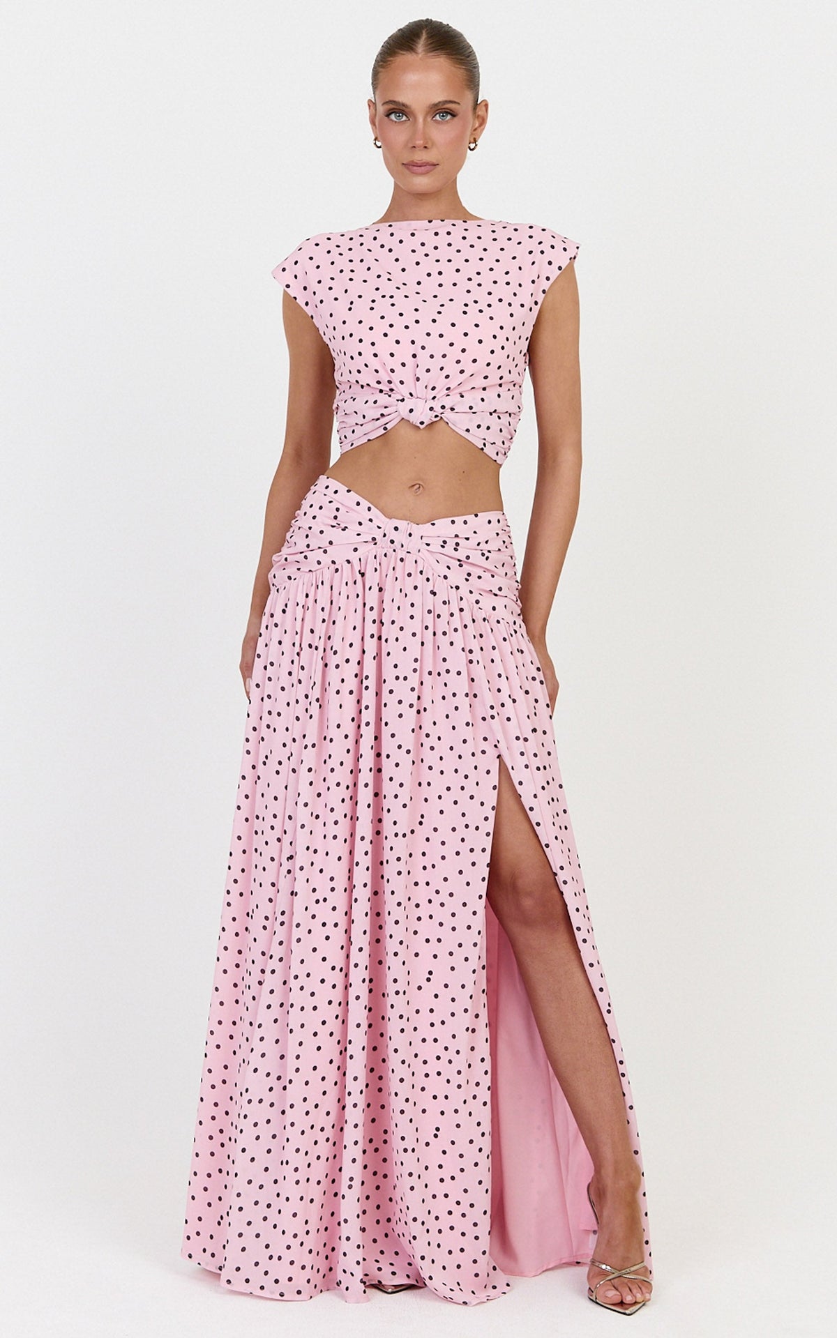 Livia Top - Knot Detail Polka Dot Print Top in Blush Scattered Polka Dot Print