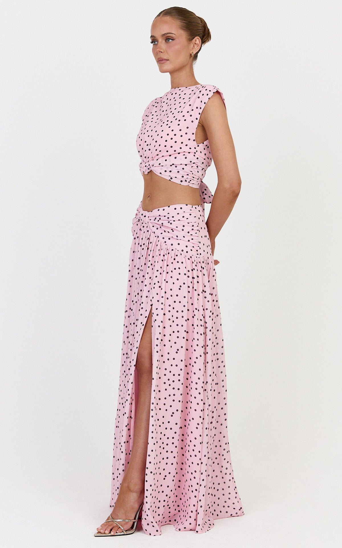 Livia Top - Knot Detail Polka Dot Print Top in Blush Scattered Polka Dot Print
