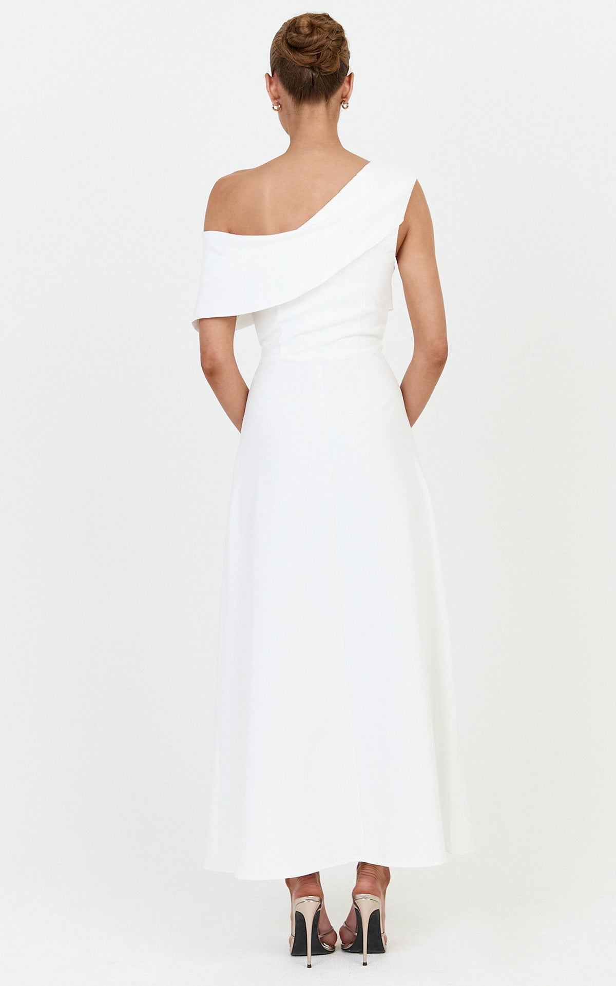 Mirabella Midi Dress - One Shoulder Twist Front Dress in Off White