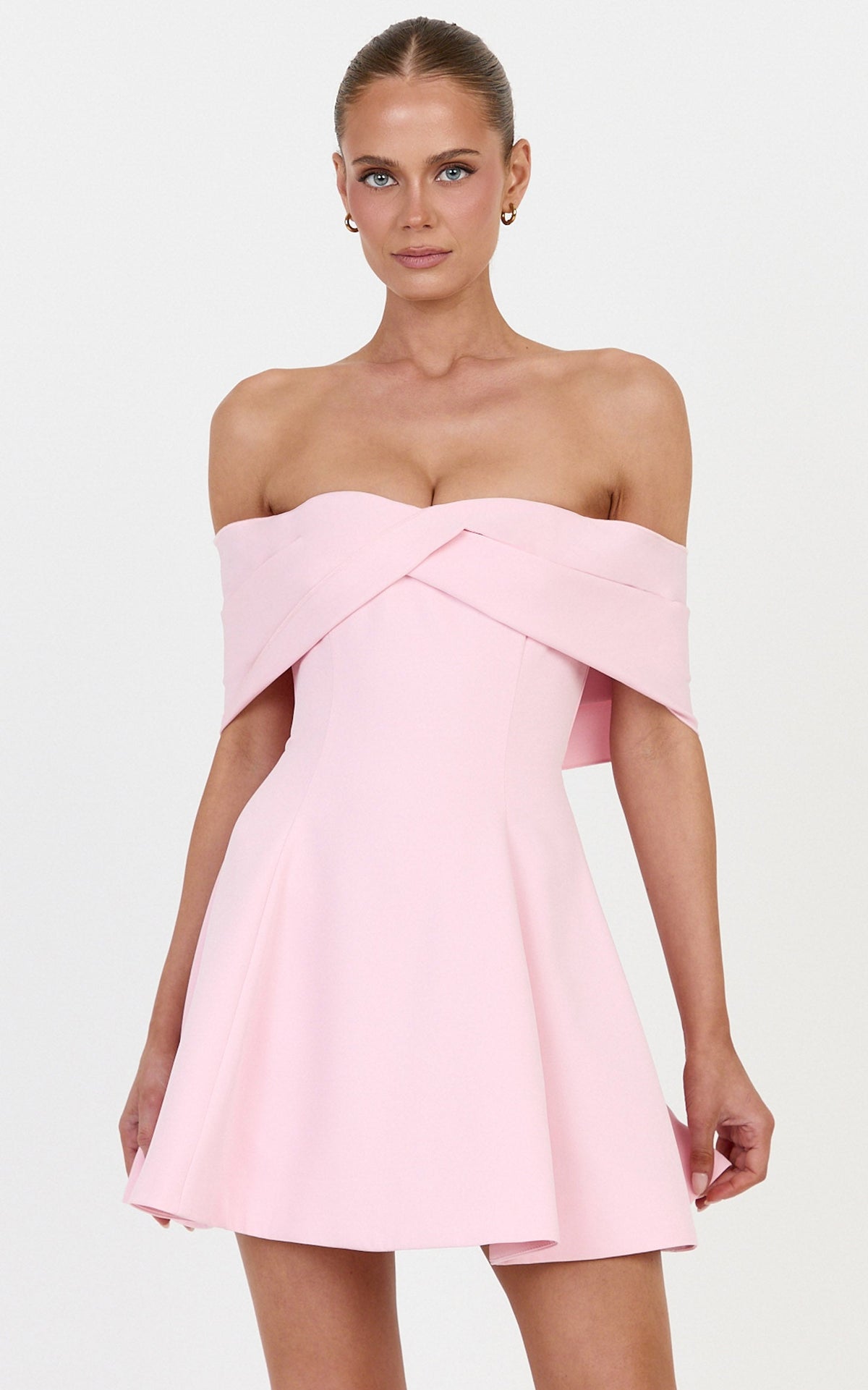 Mirabella Mini Dress - Off The Shoulder Twist Front Dress in Pink