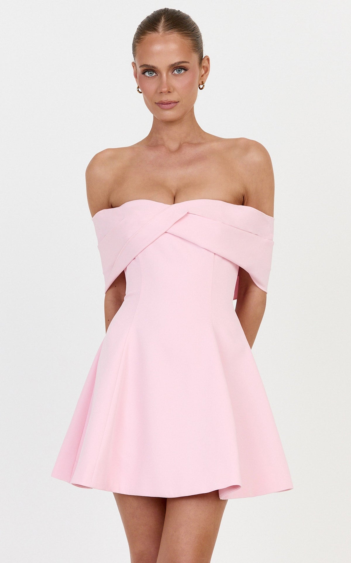 Mirabella Mini Dress - Off The Shoulder Twist Front Dress in Pink