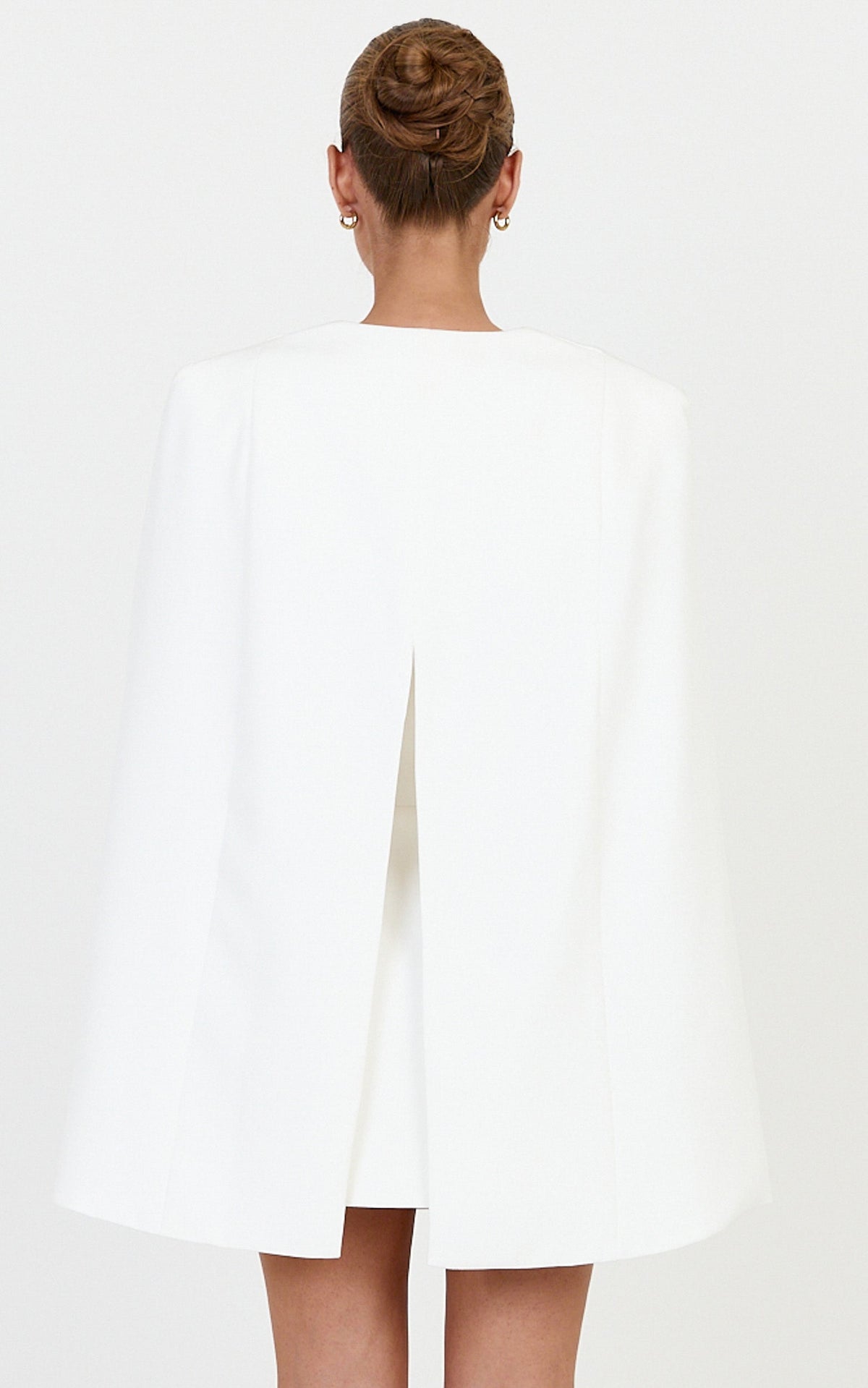 Sabrina Mini Dress - Cape Detail Wrap Skirt Dress in Off White