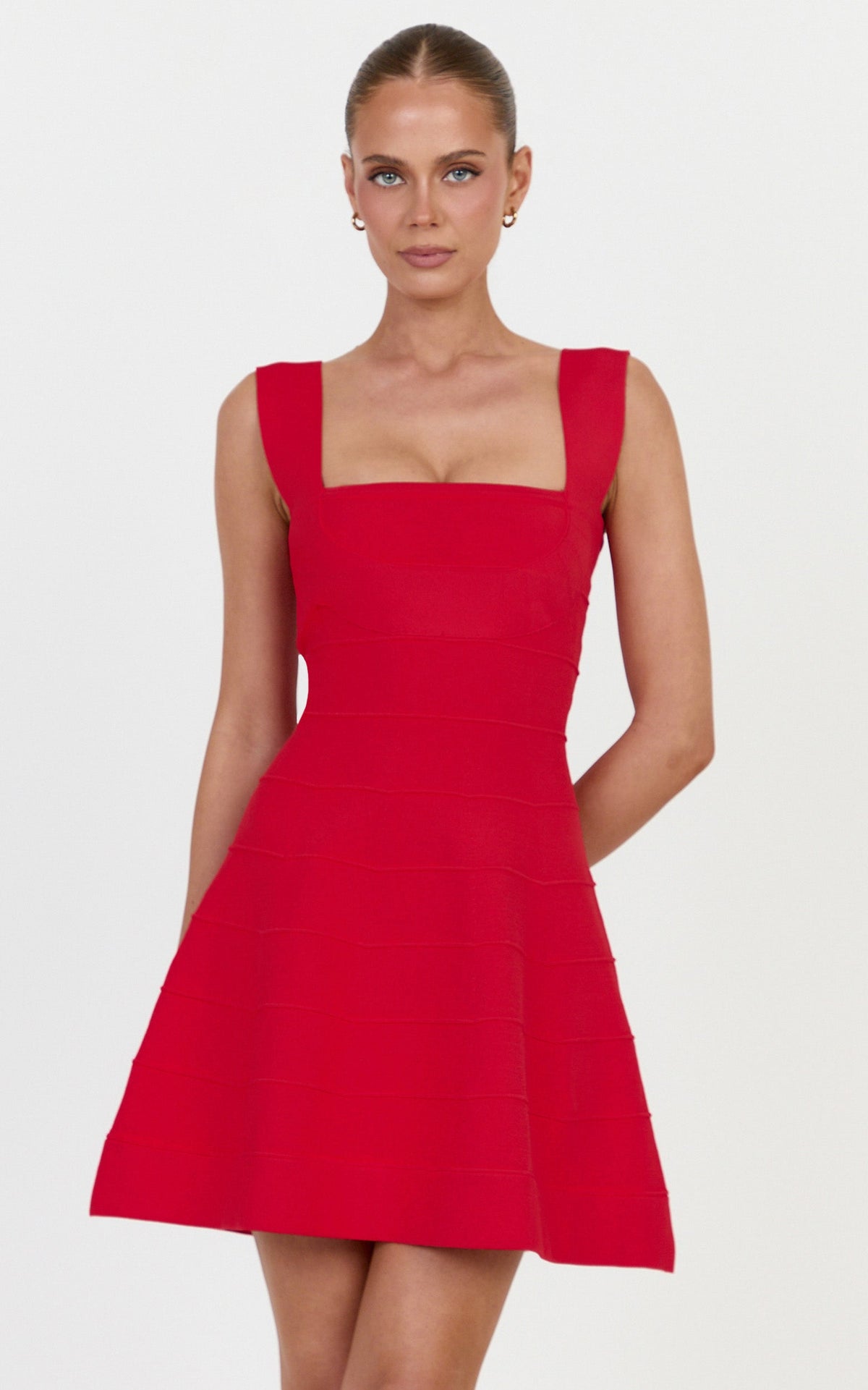 Scarlett Mini Dress - Fit and Flare Bandage Dress in Red