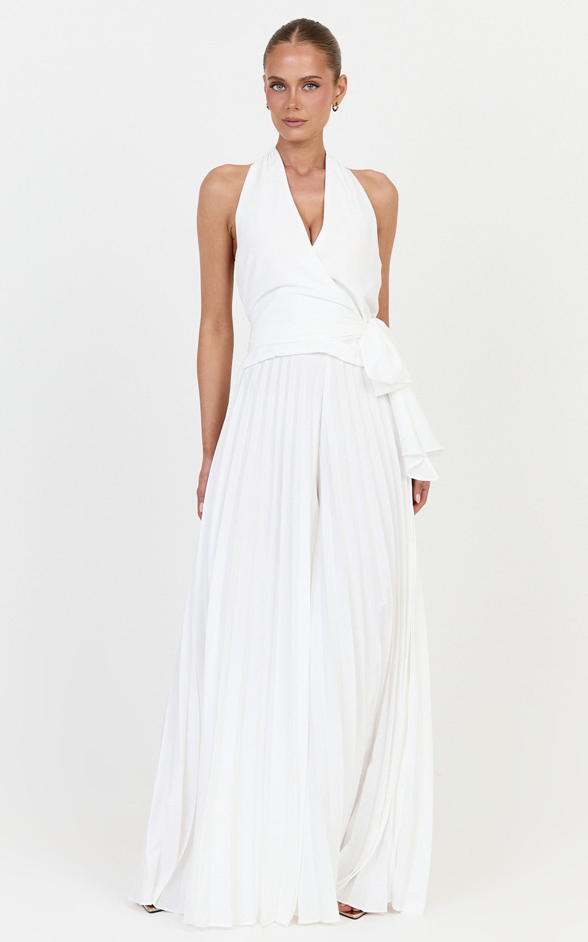 Valentina Top - Halter Neck Front Wrap Sash Detail Top in Off White