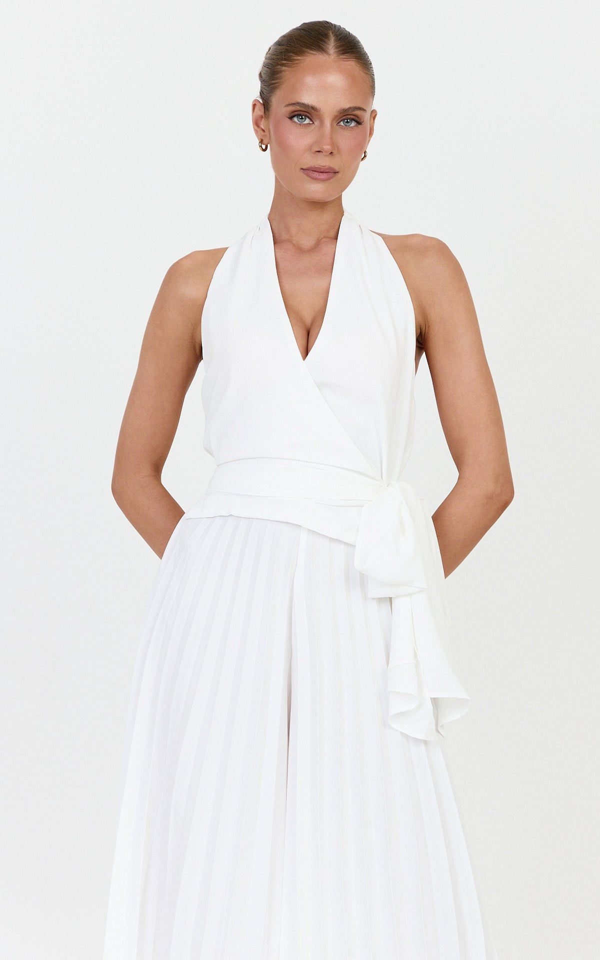 Valentina Top - Halter Neck Front Wrap Sash Detail Top in Off White