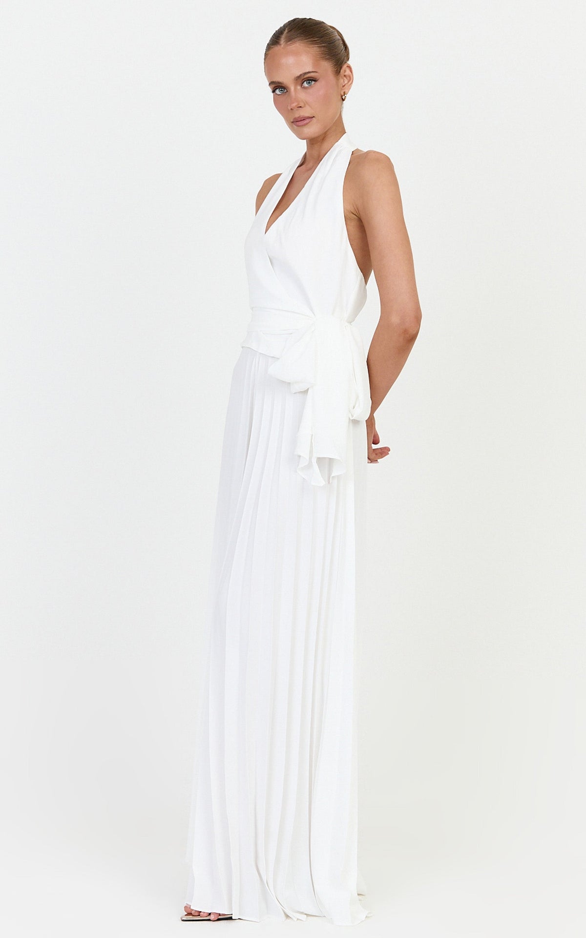 Valentina Top - Halter Neck Front Wrap Sash Detail Top in Off White