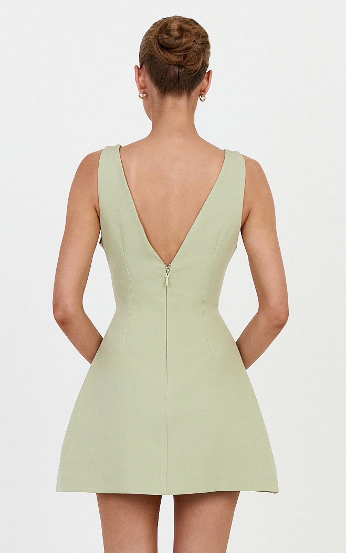 Xanthe Mini Dress - Plunge V Neck Tulip Skirt Dress in Sage