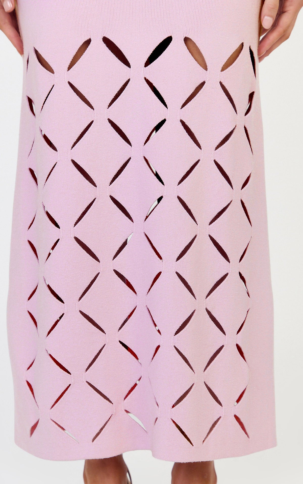 Sabrina Midi Dress - Scoop Neck Laser Cut Dress in Pink