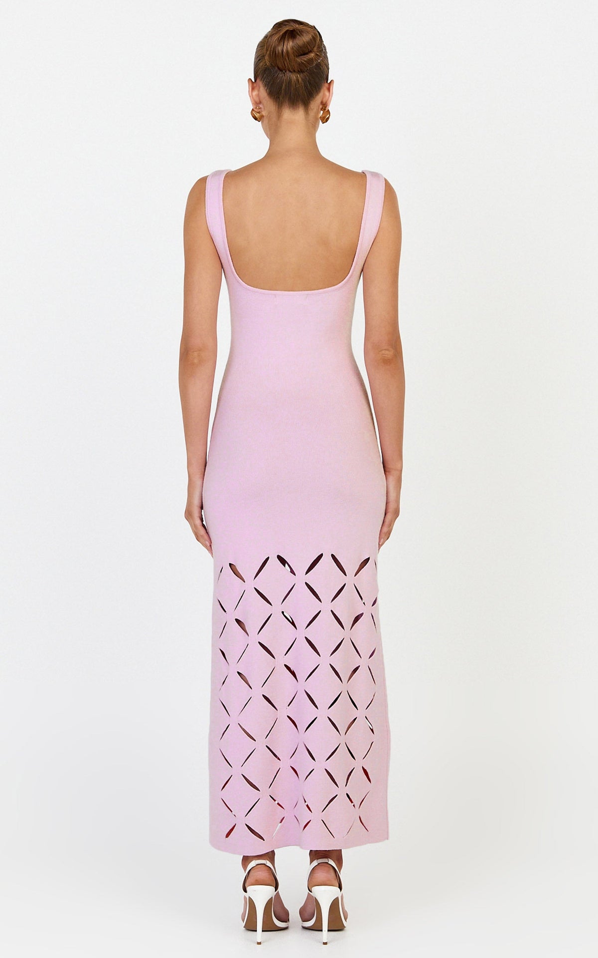 Sabrina Midi Dress - Scoop Neck Laser Cut Dress in Pink