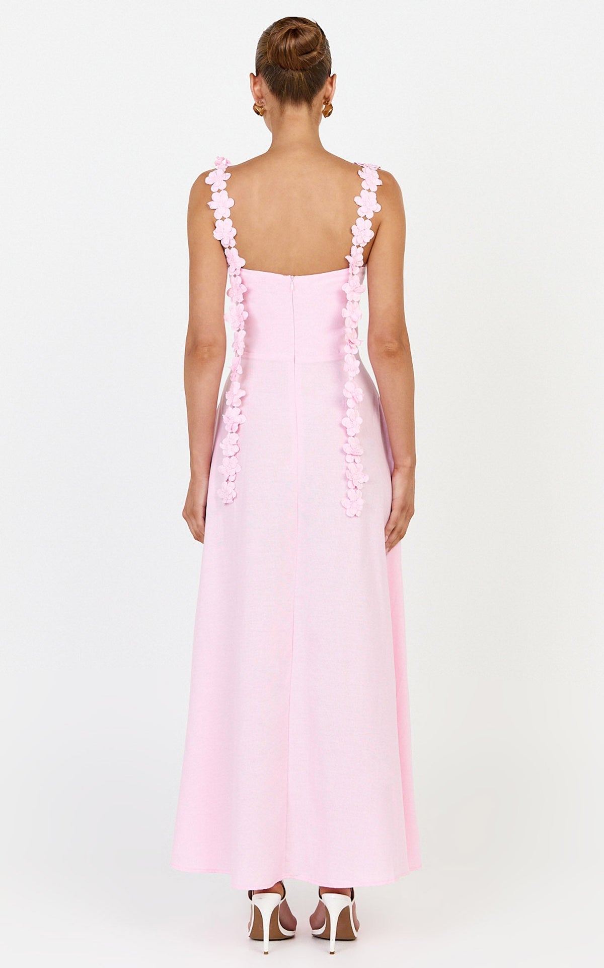 Clementine Midi Dress - 3D Floral Strap Dress in Pink