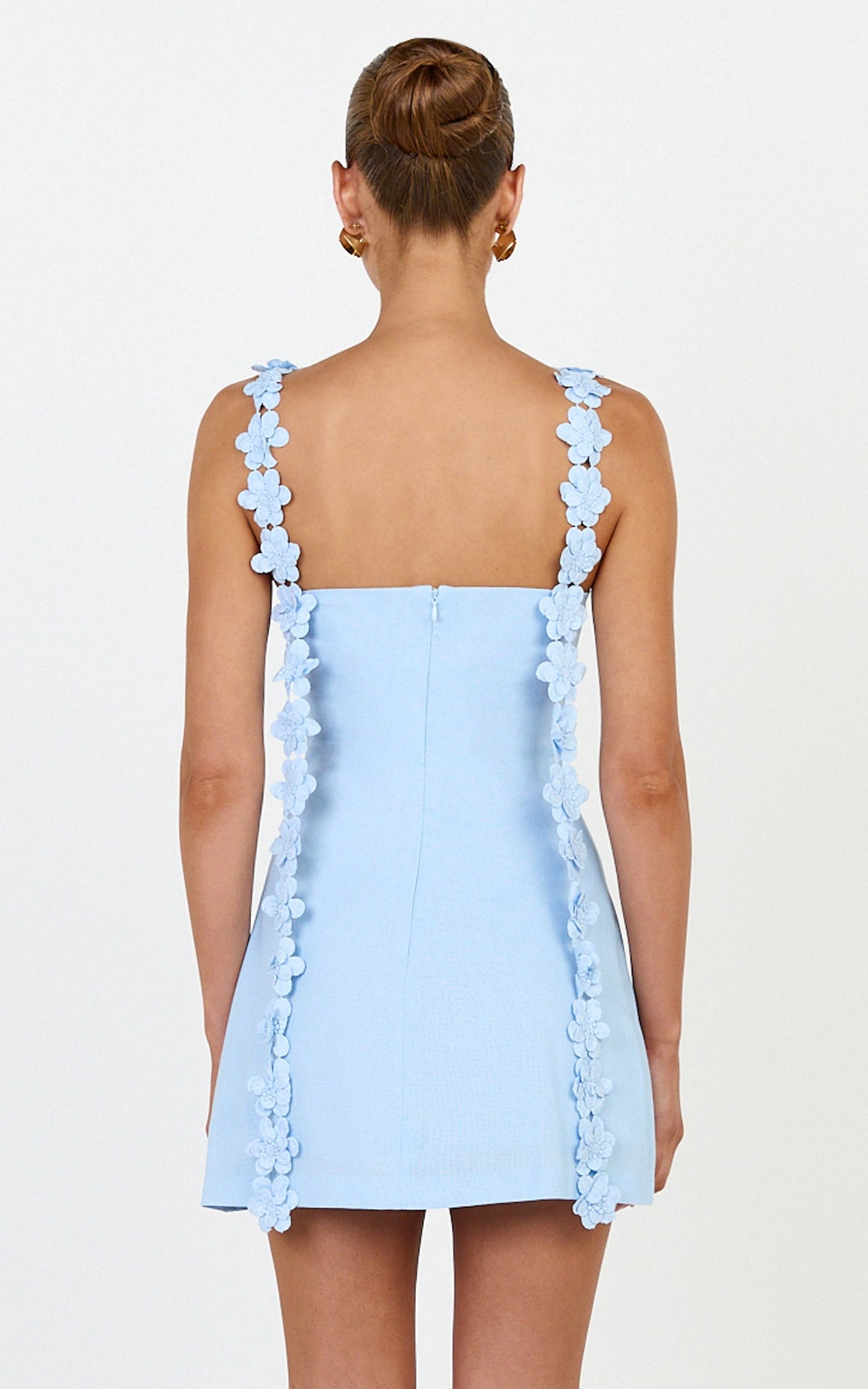 Clementine Mini Dress -  3D Floral Strap Dress in Blue