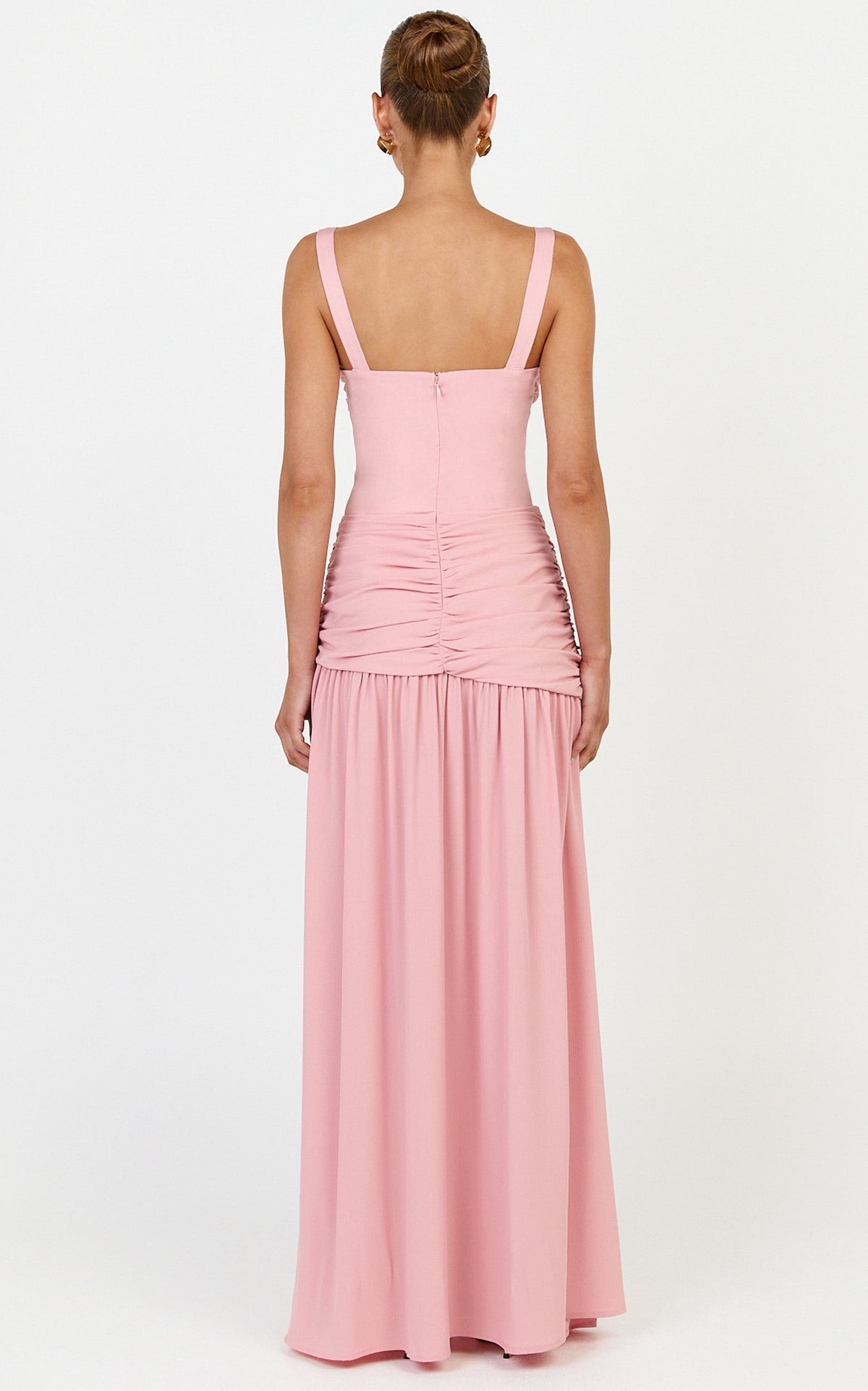 Freya Maxi Dress - Twist Bust Detail Drop Waist Dress in Pink