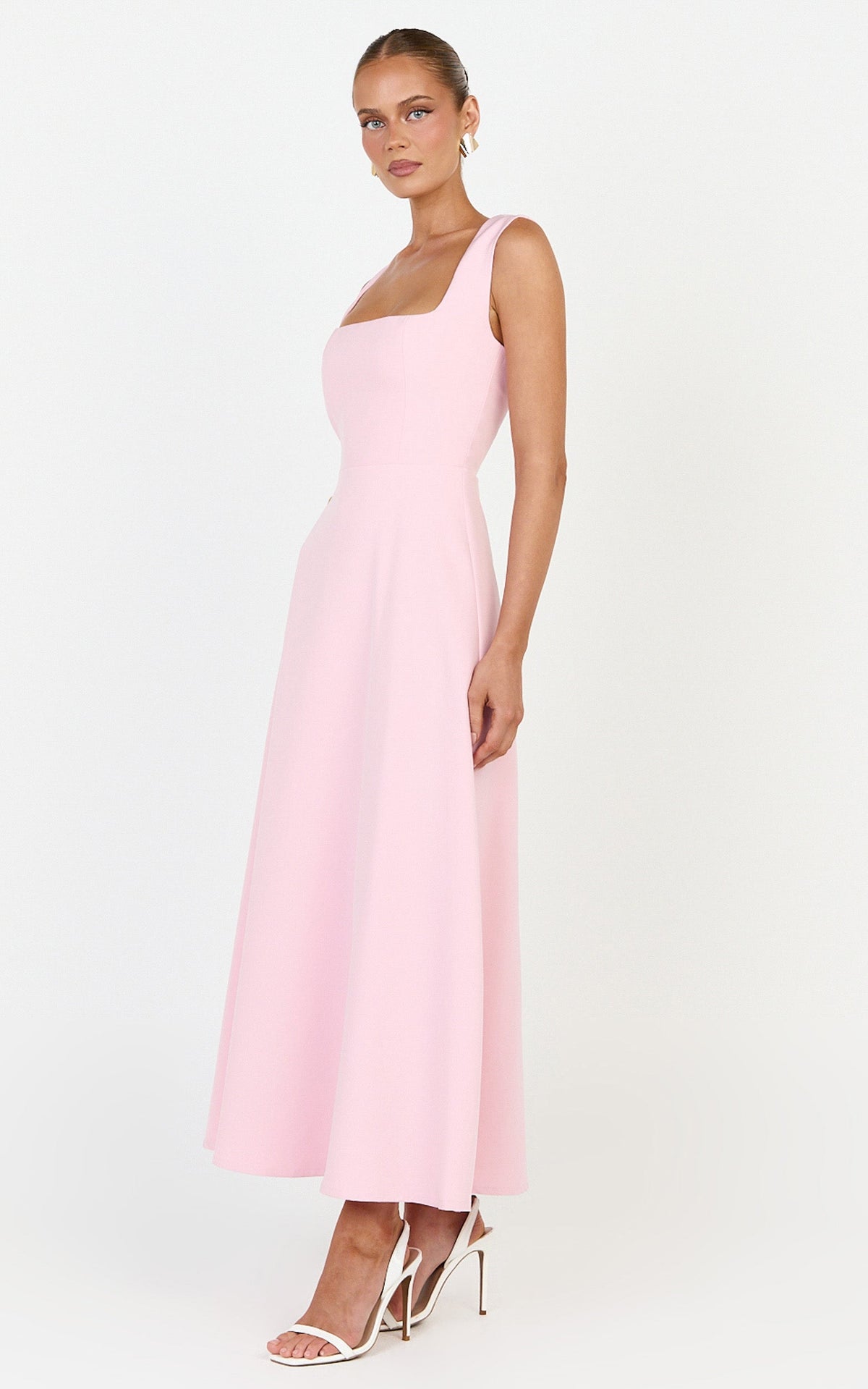 Zinnia Midi Dress - Square Neck A Line Dress in Pink