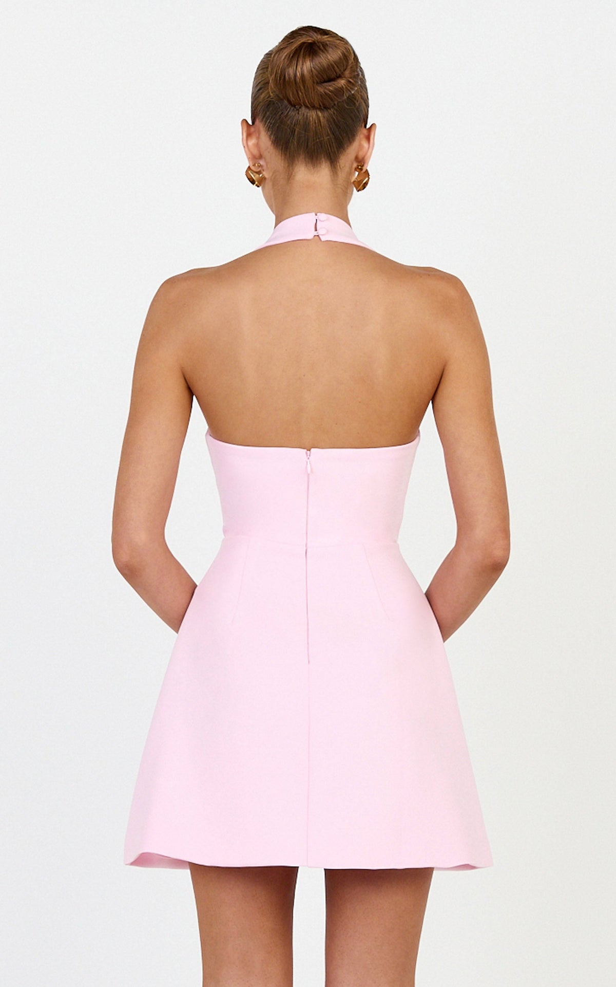 Leilani Mini Dress - Plunge Gold Hardware Fit and Flare Dress in Pink