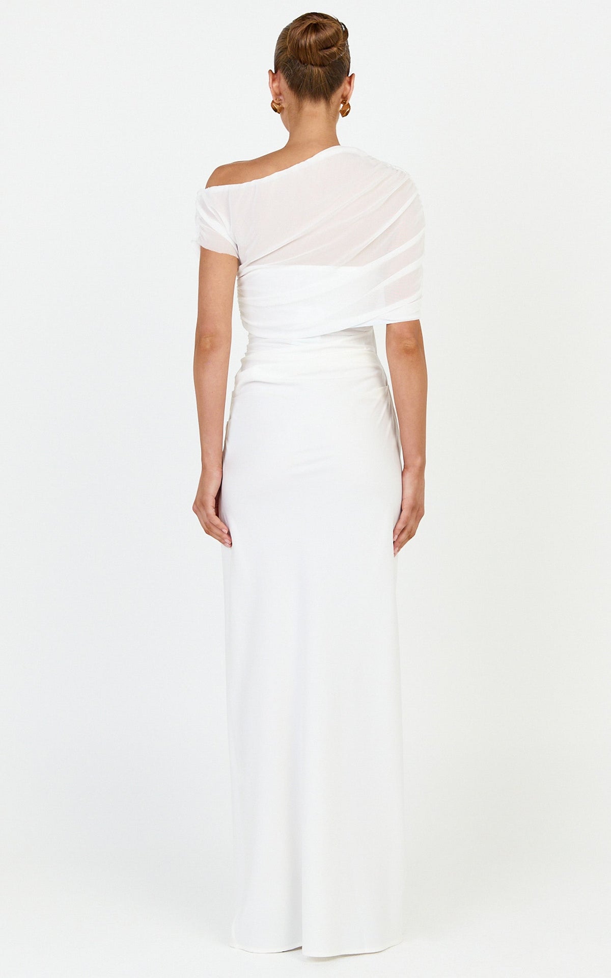 Nami Maxi Dress - Overlay Off Shoulder Draped Cowl Waist Dress in White