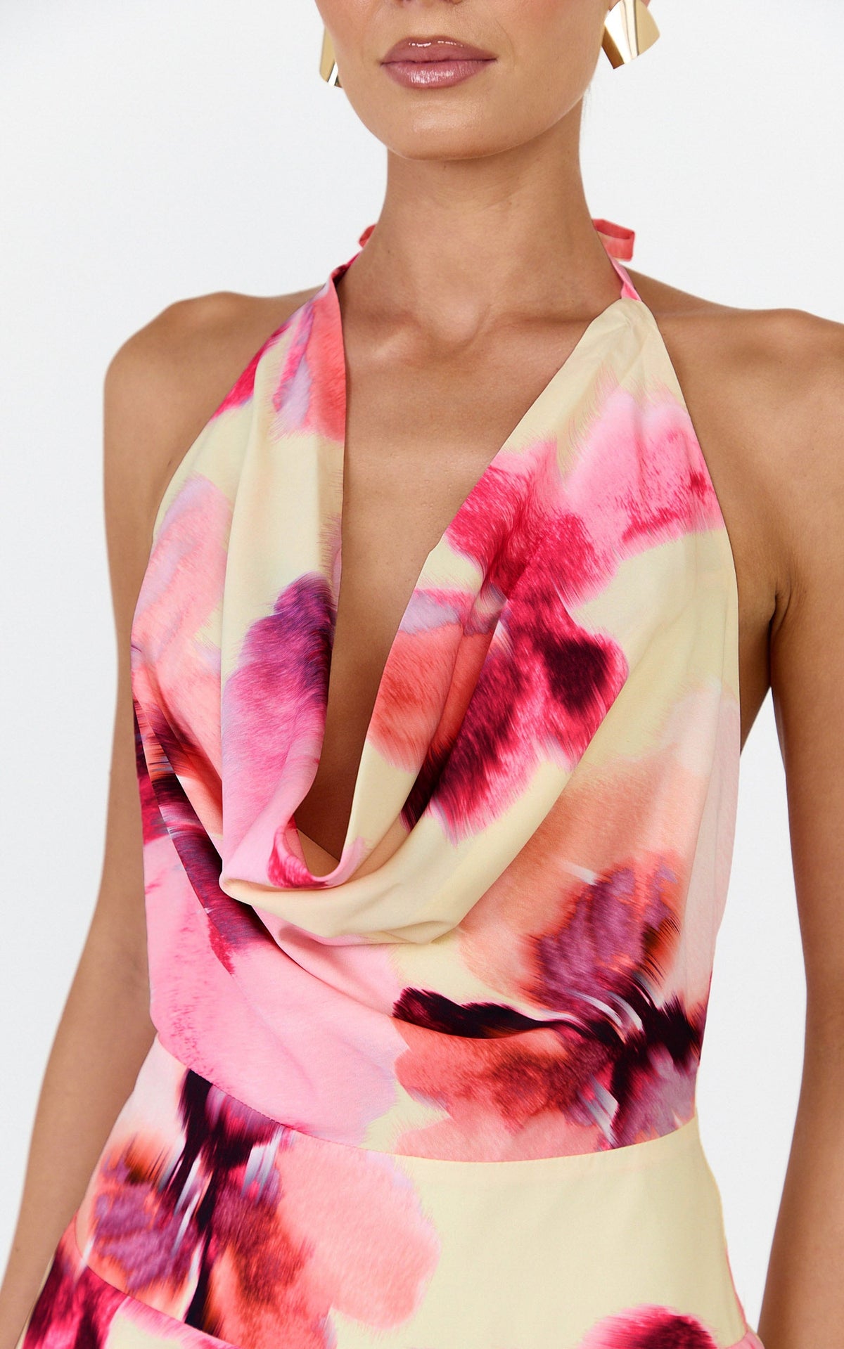Sailor Mini Dress - Halter Neck Fit And Flare Dress in Floral Bloom Print