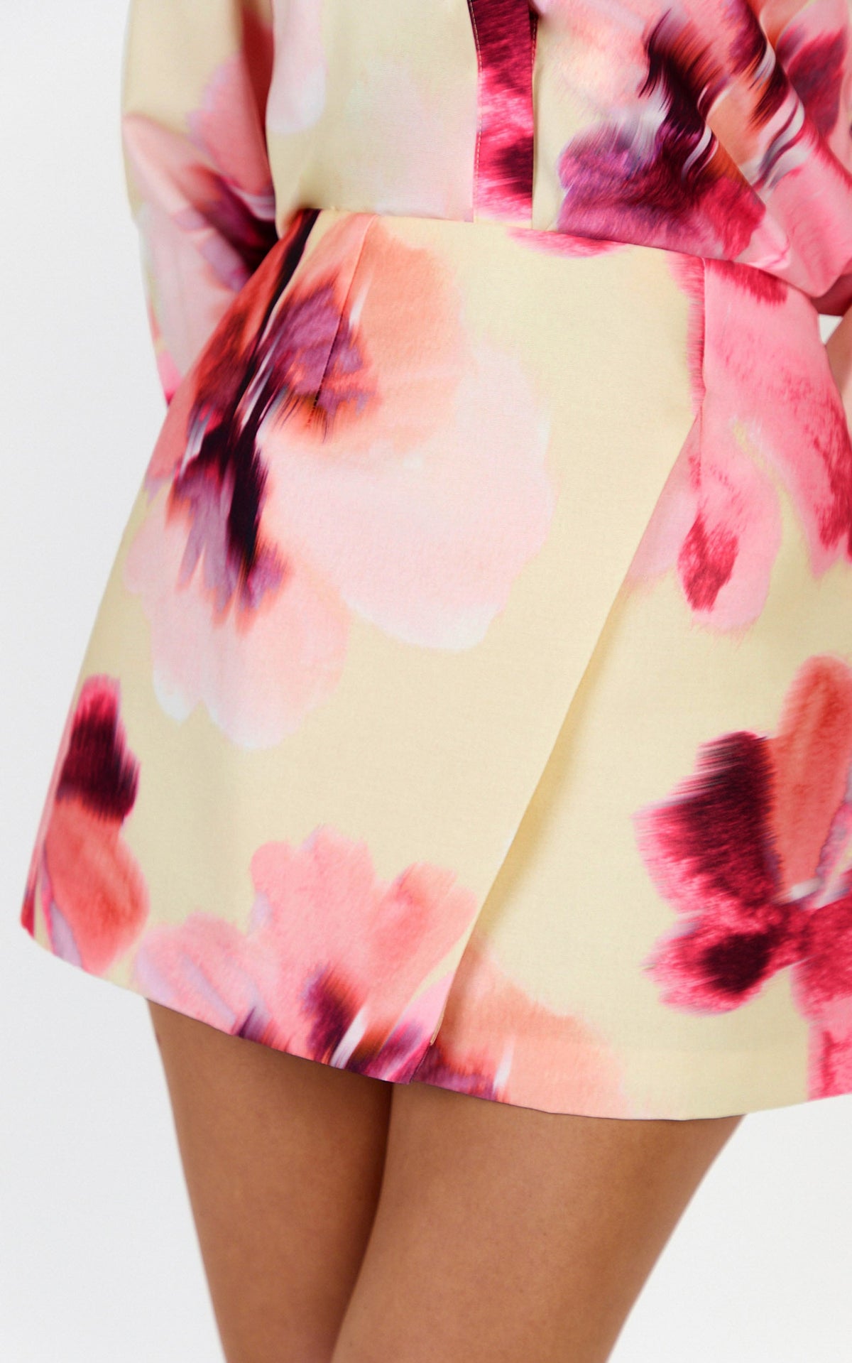 Sailor Mini Skirt - Mid Waist Faux Wrap Skirt in Floral Bloom Print