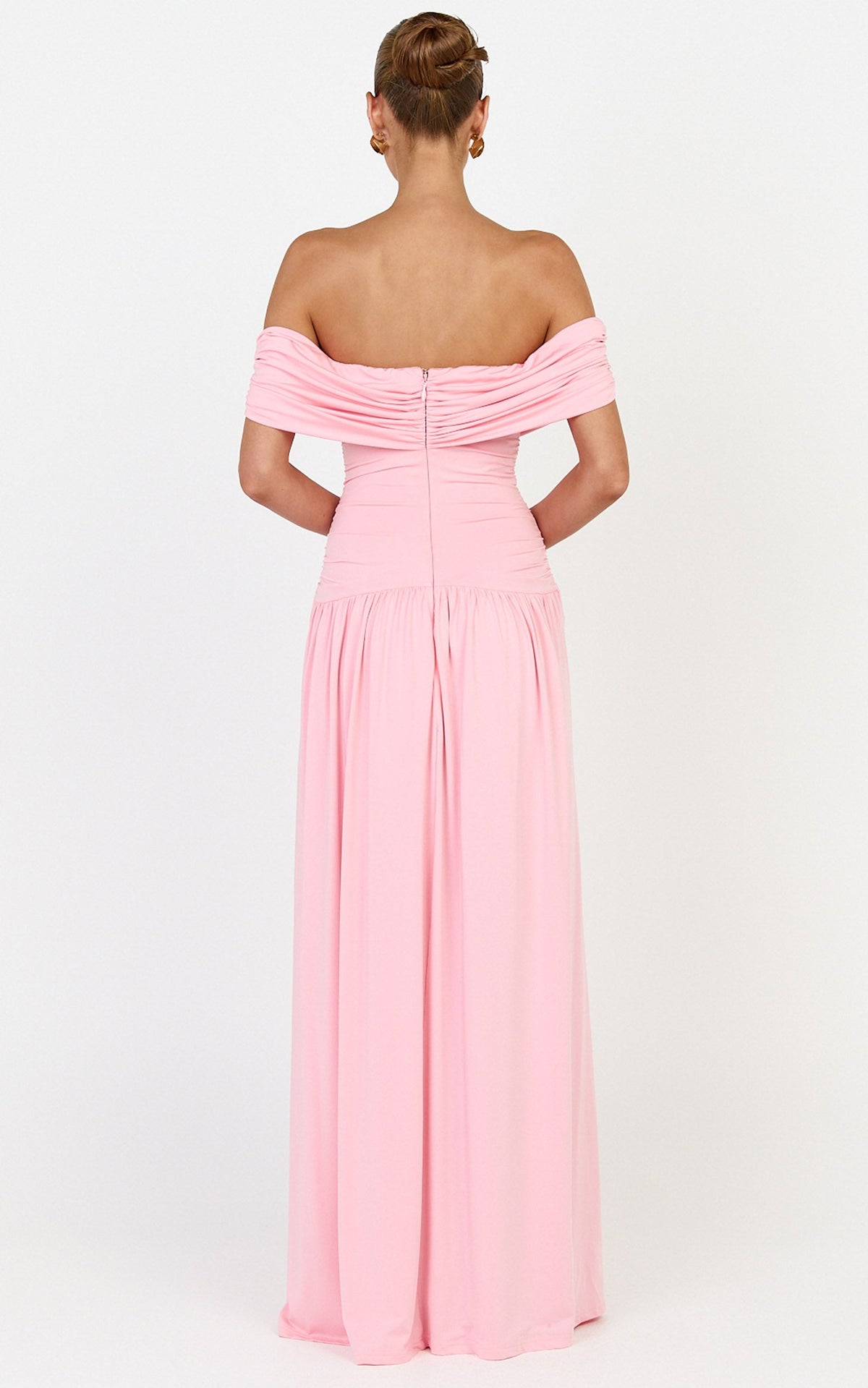 Bree Maxi Dress - Off Shoulder Draped Sash Dress in Pink
