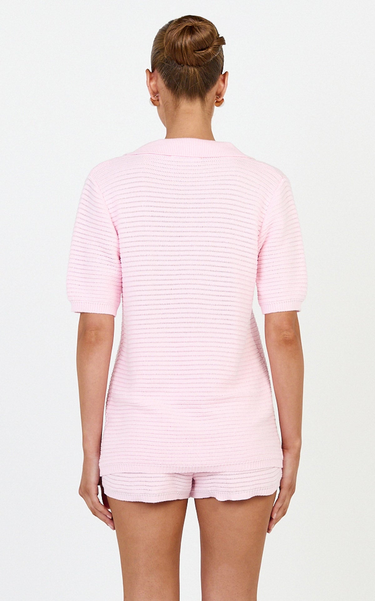 Vivi Two Piece Top and Shorts Set - Crochet Shirt and Shorts Set in Pink
