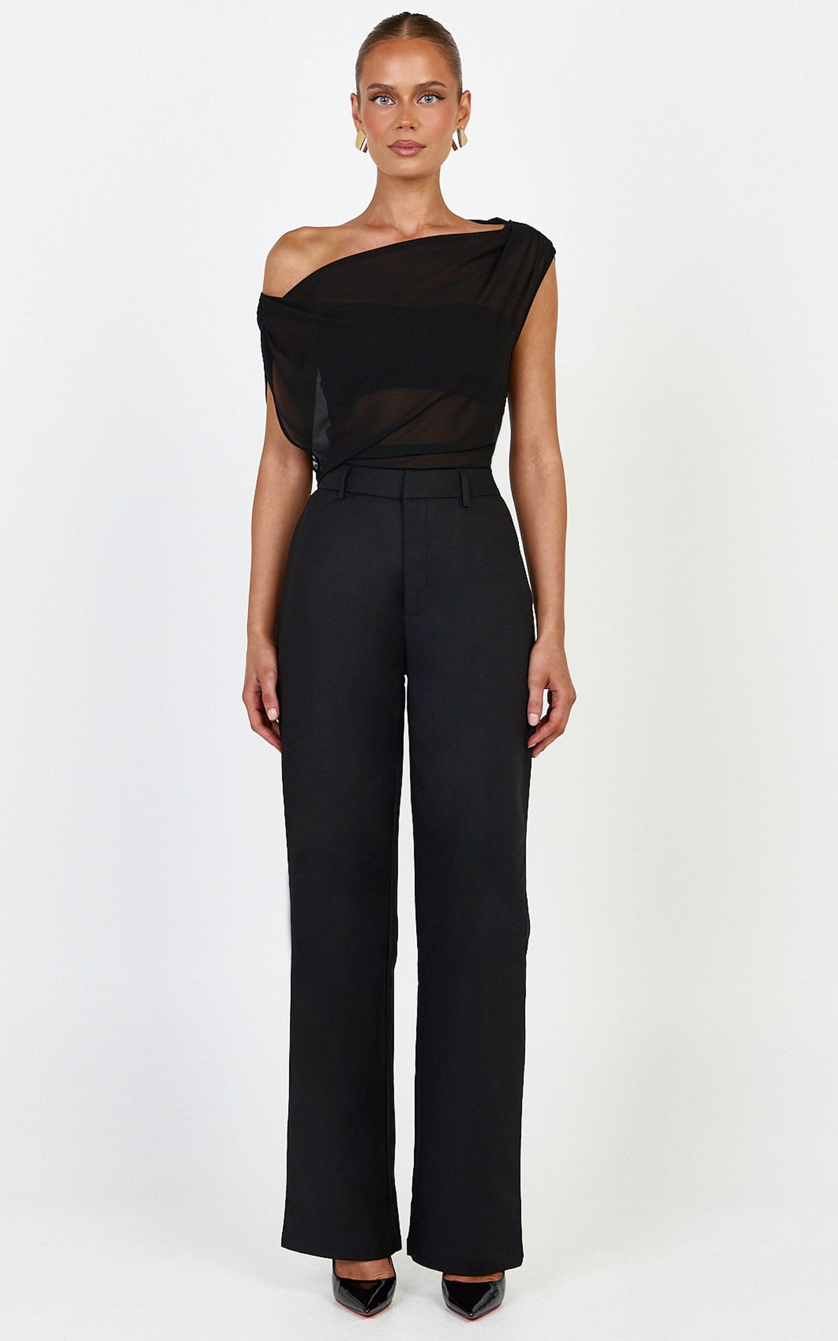 Carolyn Pants - High Waist Slim Straight Leg Tailored Pants in Black