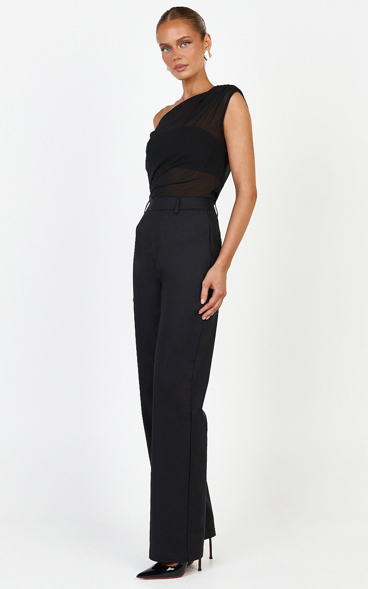 Carolyn Pants - High Waist Slim Straight Leg Tailored Pants in Black