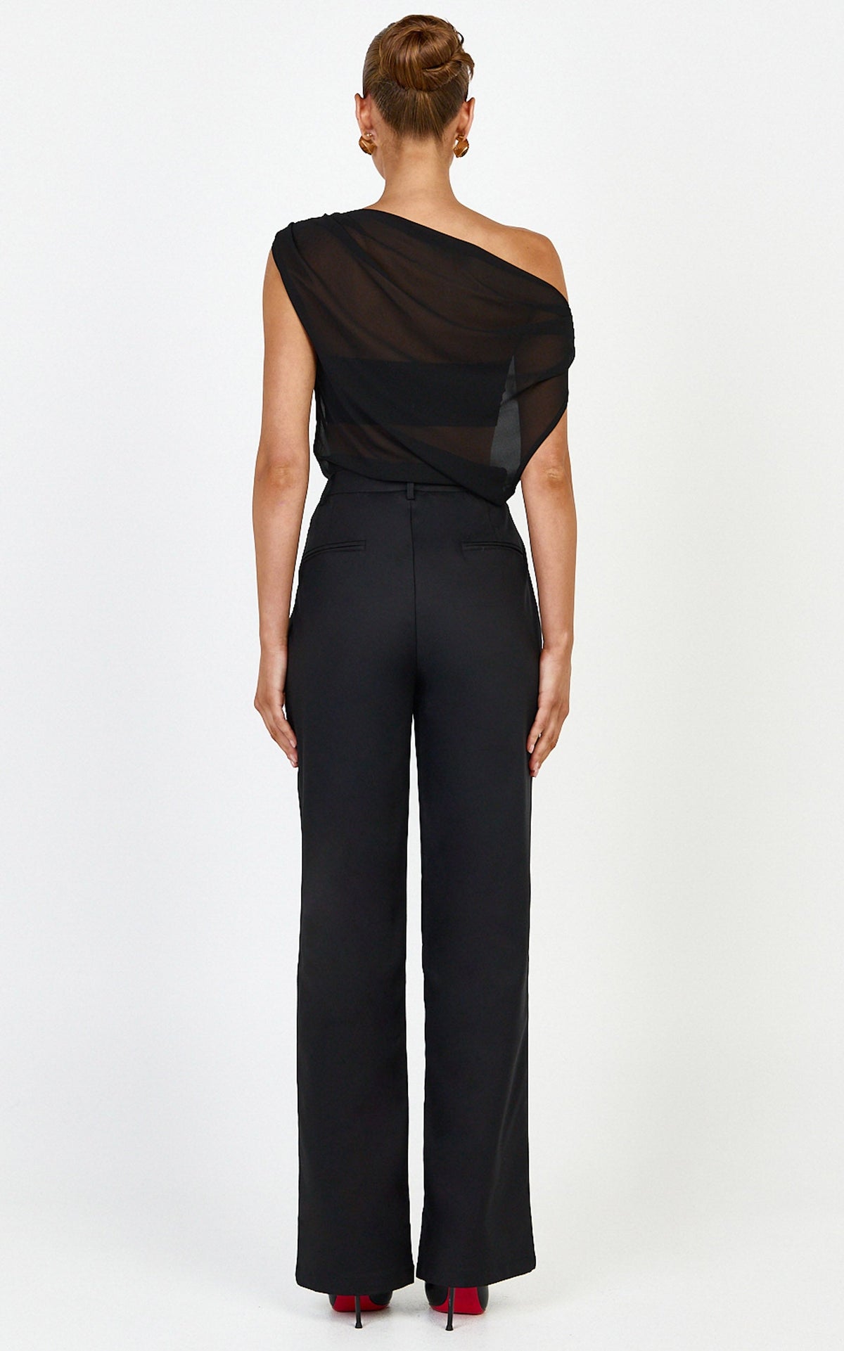 Carolyn Pants - High Waist Slim Straight Leg Tailored Pants in Black