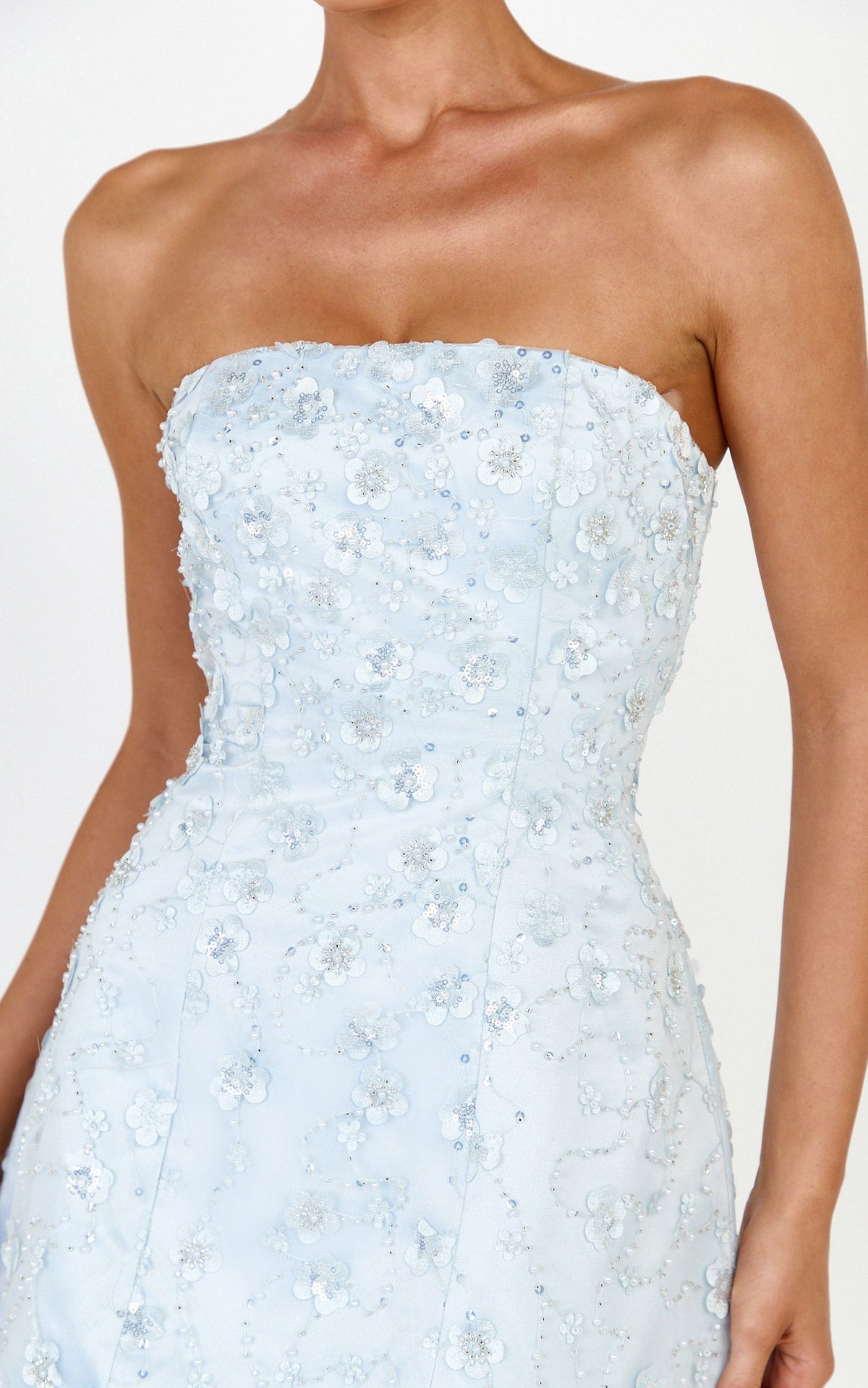 Leona Mini Dress - Strapless Sequin Tulip Dress in Baby Blue
